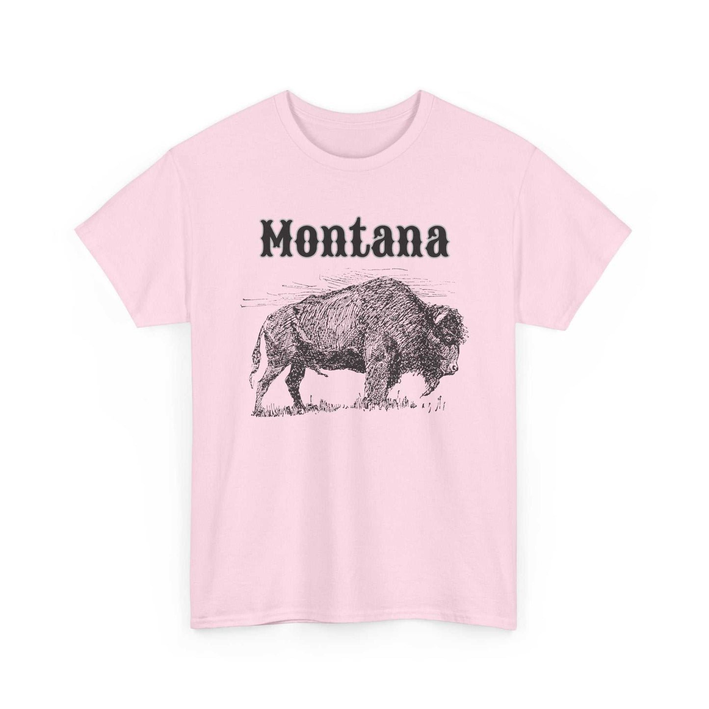 Big Sky Ranch Co. Montana Bison T-Shirt with vintage buffalo graphic, showcasing a classic wildlife design on a casual tee.