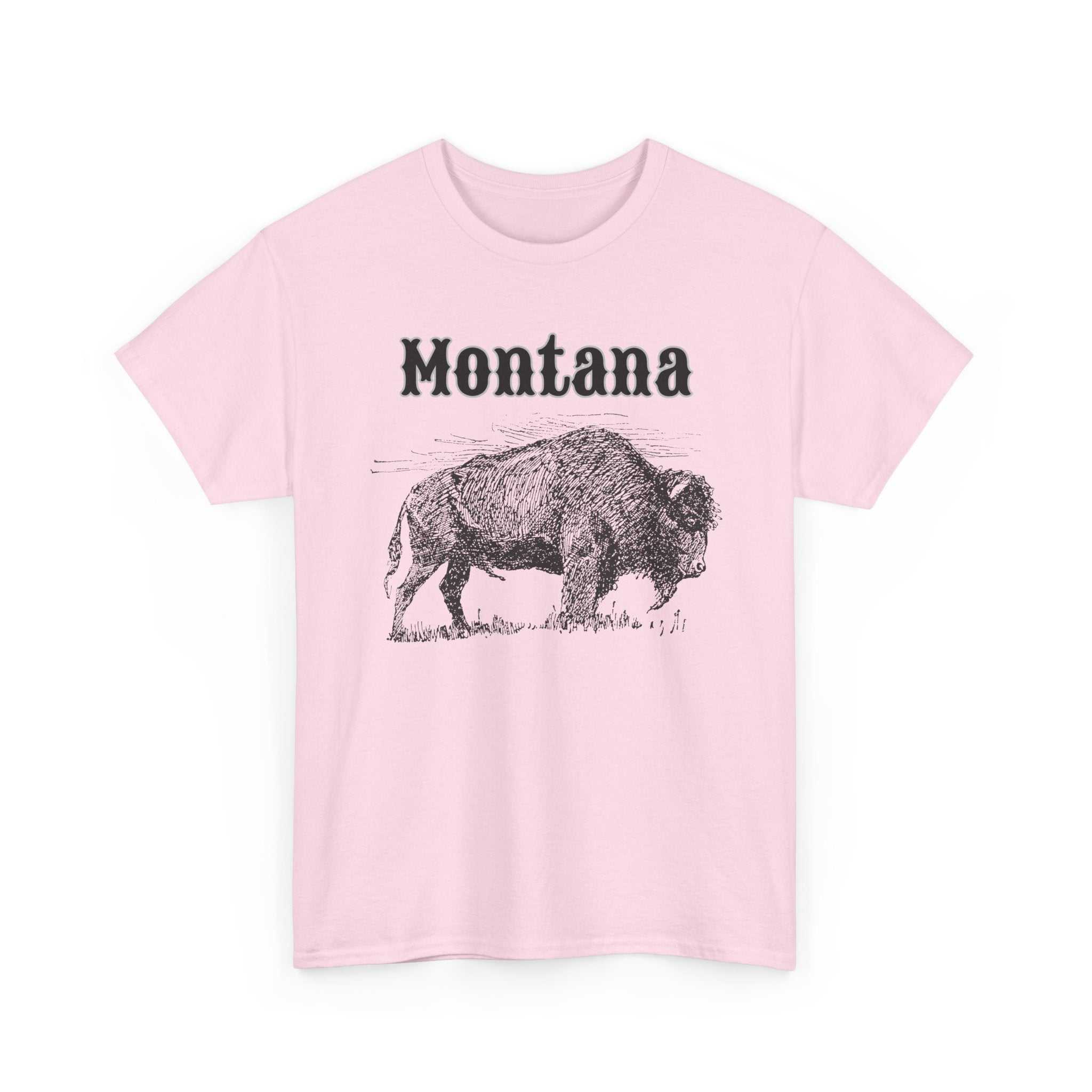 Big Sky Ranch Co. Montana Bison T-Shirt with vintage buffalo graphic, showcasing a classic wildlife design on a casual tee.