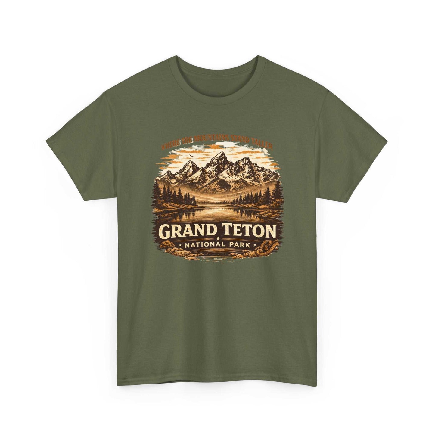 Vintage-style Grand Teton National Park T-shirt by Big Sky Ranch Co. featuring mountain and camping graphic on soft fabric.