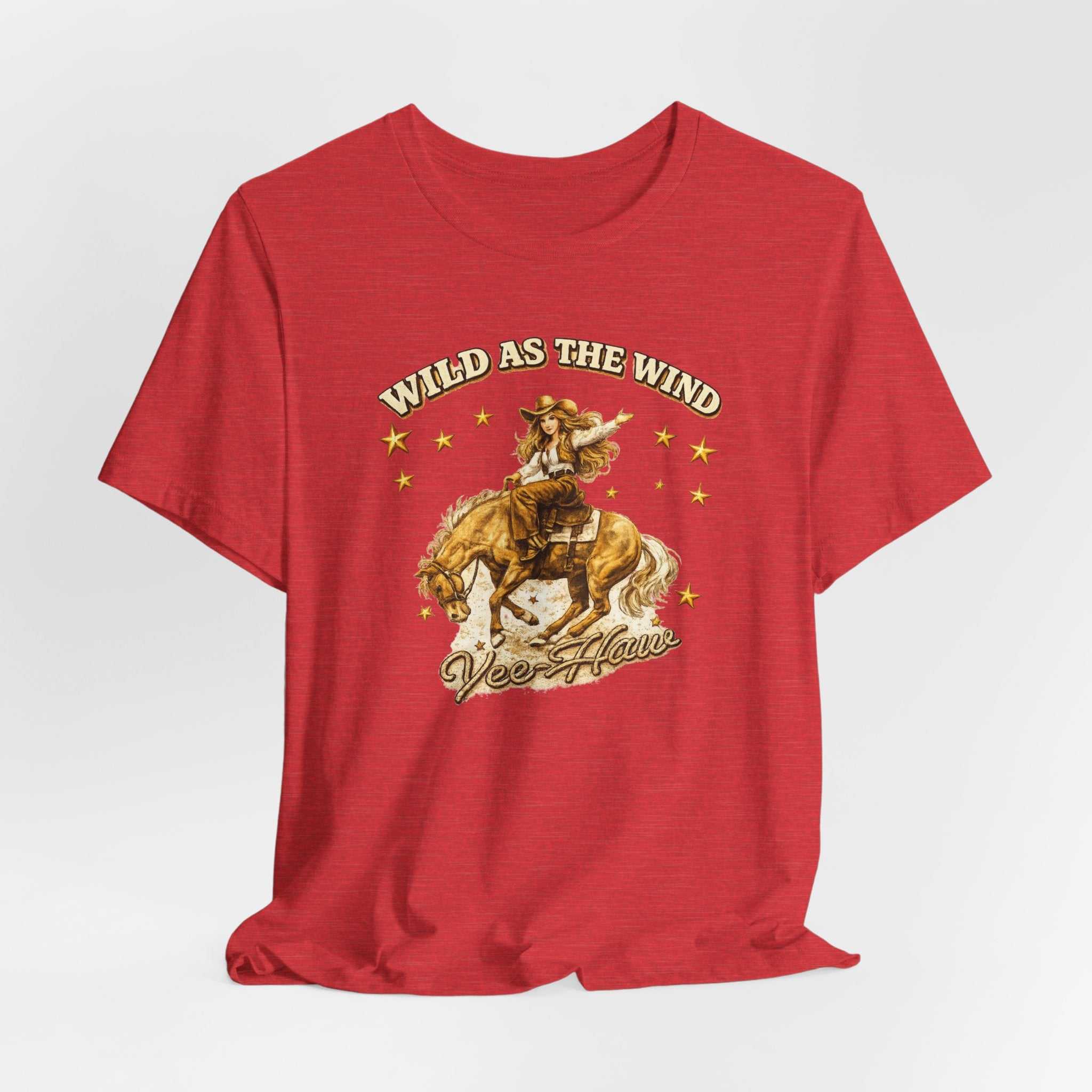 Wild as the Wind cowgirl T-shirt by Big Sky Ranch Co. featuring vintage western rodeo graphic on a casual cotton tee