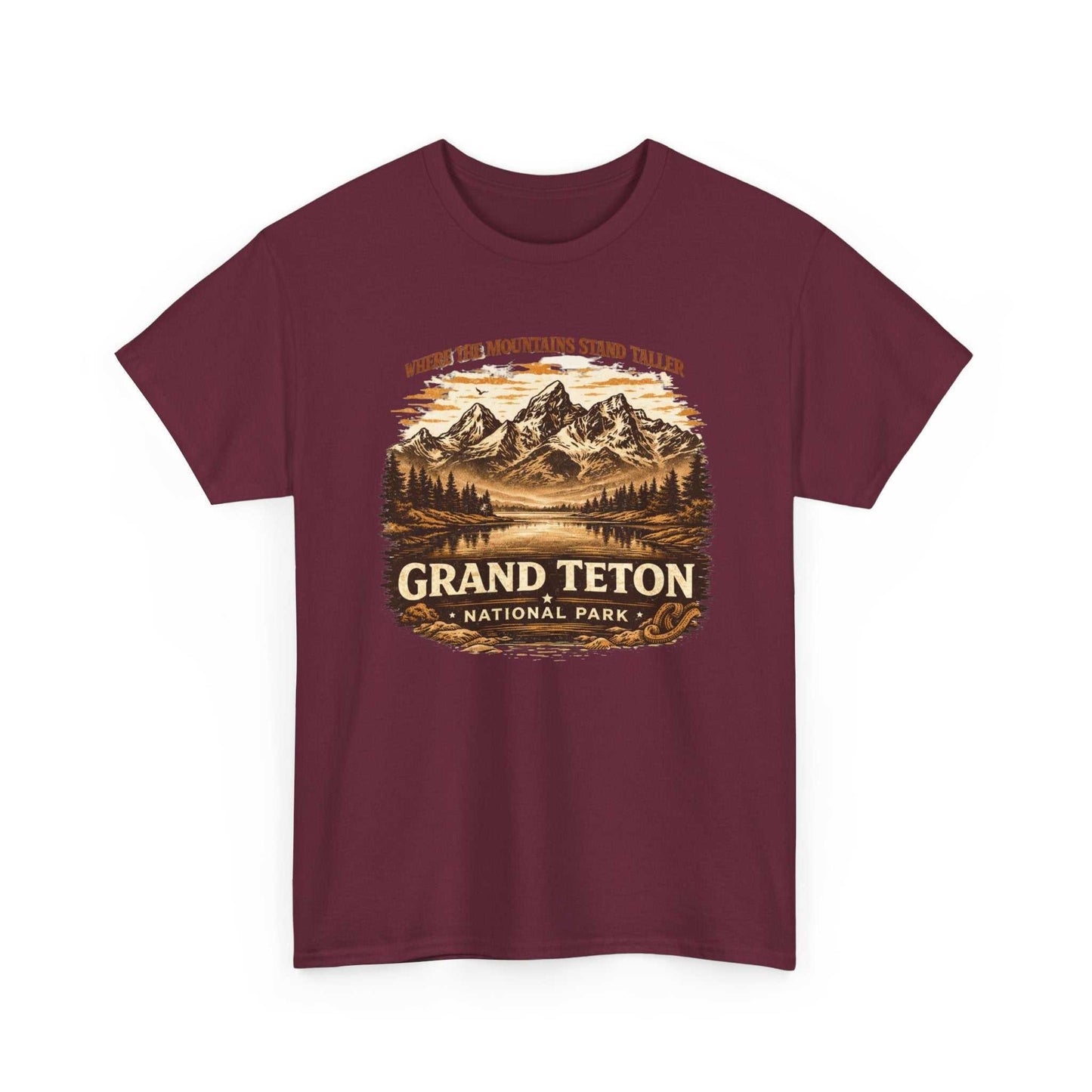 Vintage Grand Teton National Park T-shirt by Big Sky Ranch Co. featuring mountain and camping graphic on soft fabric.