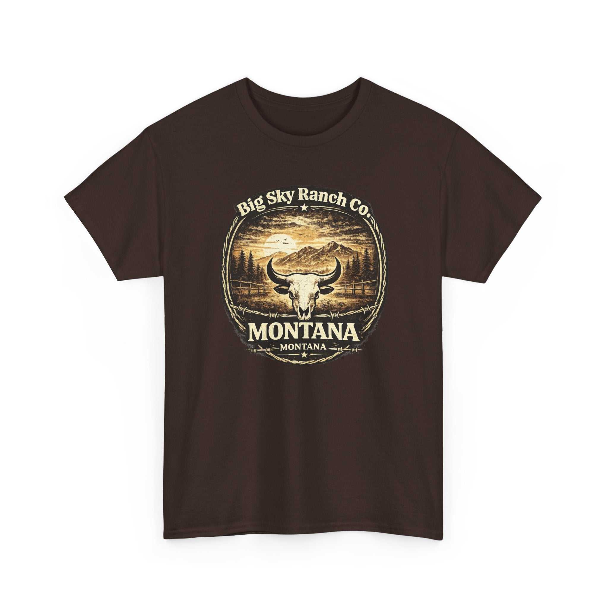 Big Sky Ranch Bull Skull Graphic T-Shirt by Montana Ranch Co. featuring a bold bull skull design on a comfortable tee.
