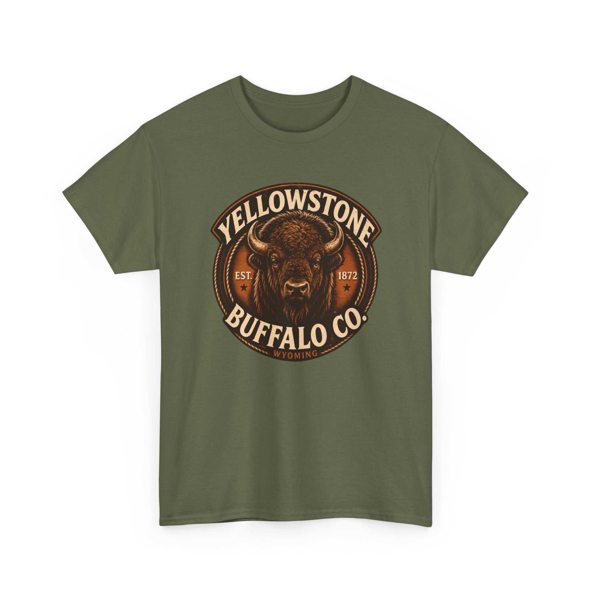 Yellowstone Buffalo Co. vintage rustic buffalo T-shirt by Big Sky Ranch Co. featuring a classic buffalo graphic design.