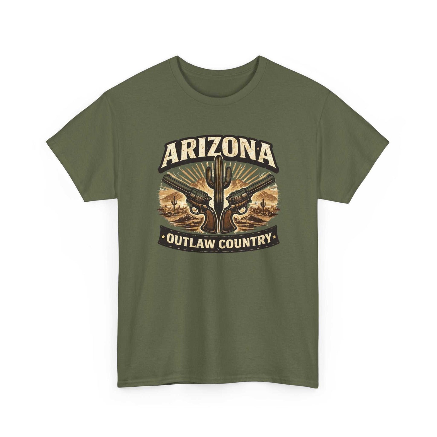 Arizona Outlaw Country T-Shirt by Big Sky Ranch Co., featuring a desert cactus western graphic design.