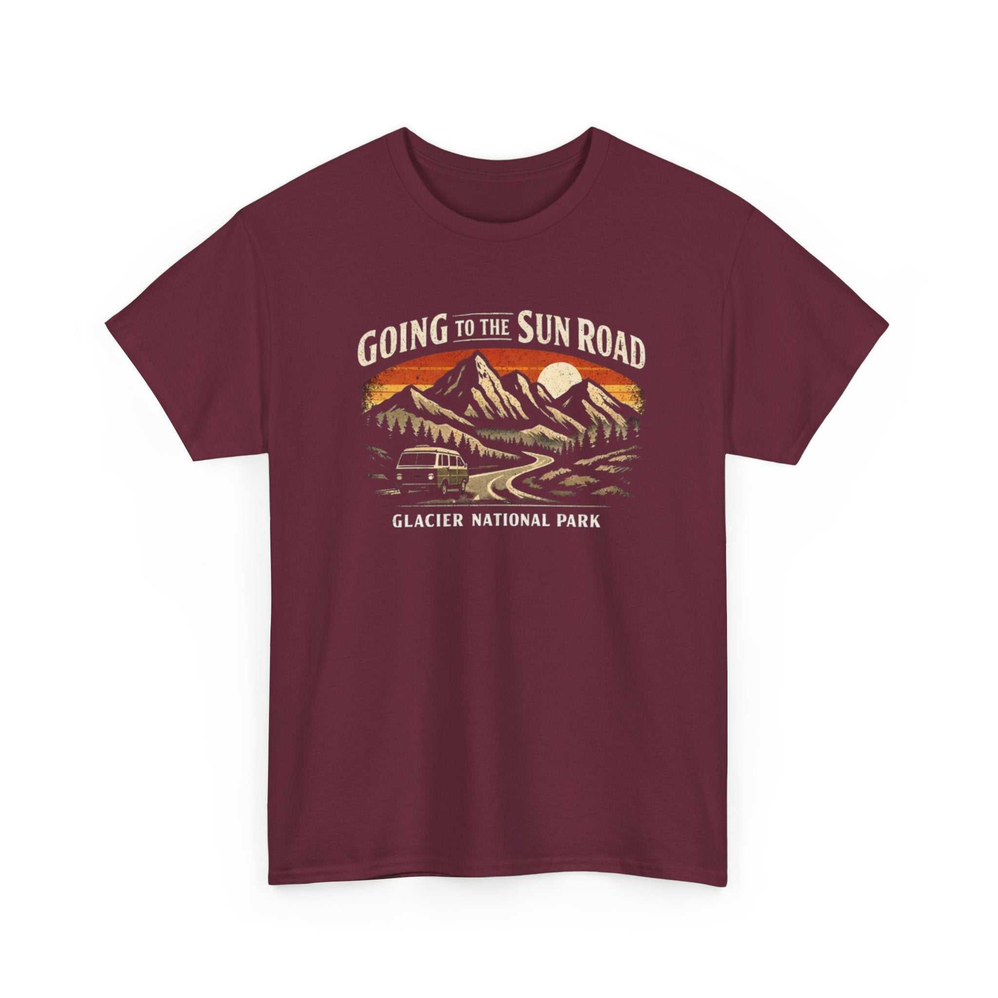 Big Sky Ranch Co. Glacier National Park Going to the Sun Road graphic T-shirt showing mountain and forest design.