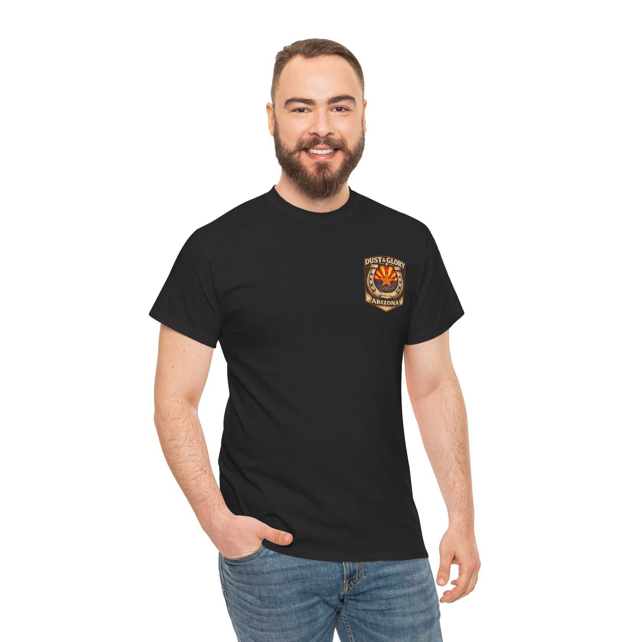Arizona Desert Bighorn Ram T-Shirt by Big Sky Ranch Co., featuring a vintage-style state badge and desert ram graphic.