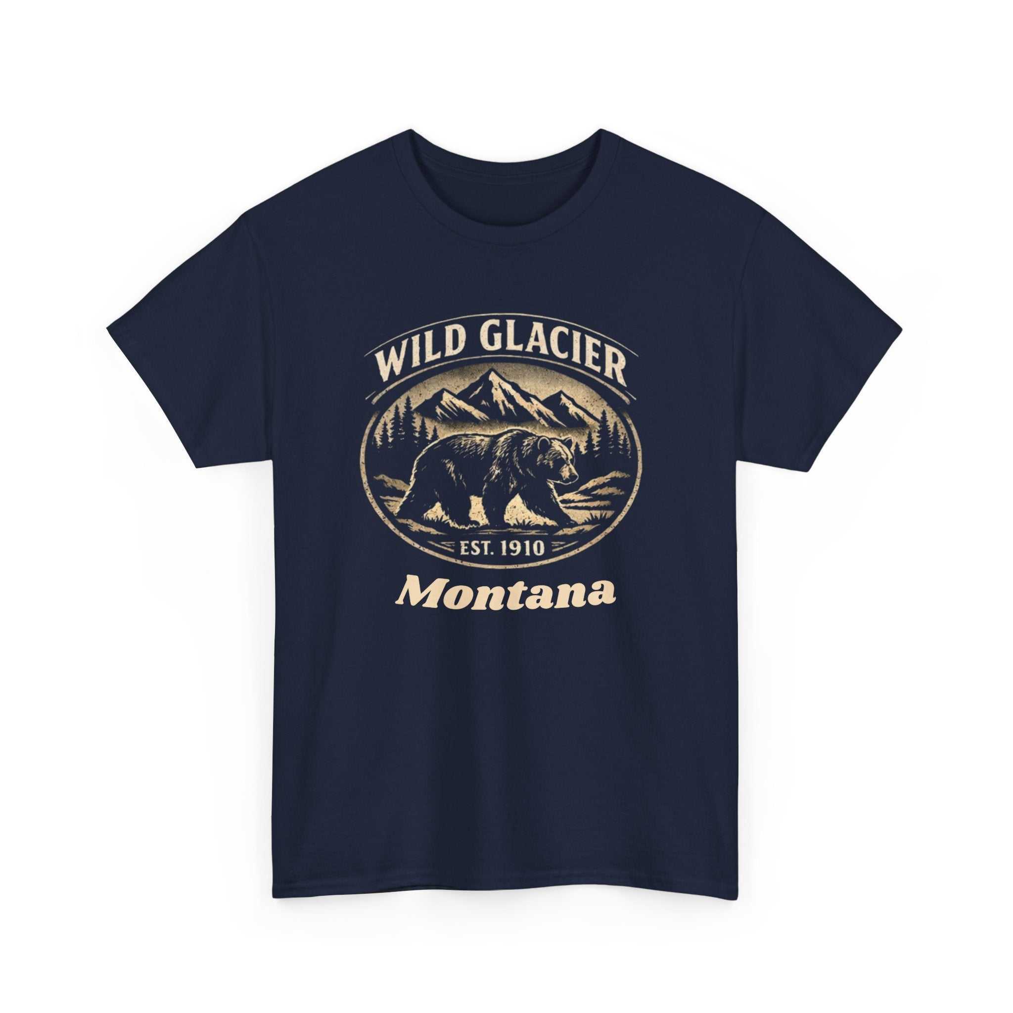 Wild Glacier Montana Bear T-Shirt by Big Sky Ranch Co., vintage-style Montana National Park graphic tee, showcasing a bear design.