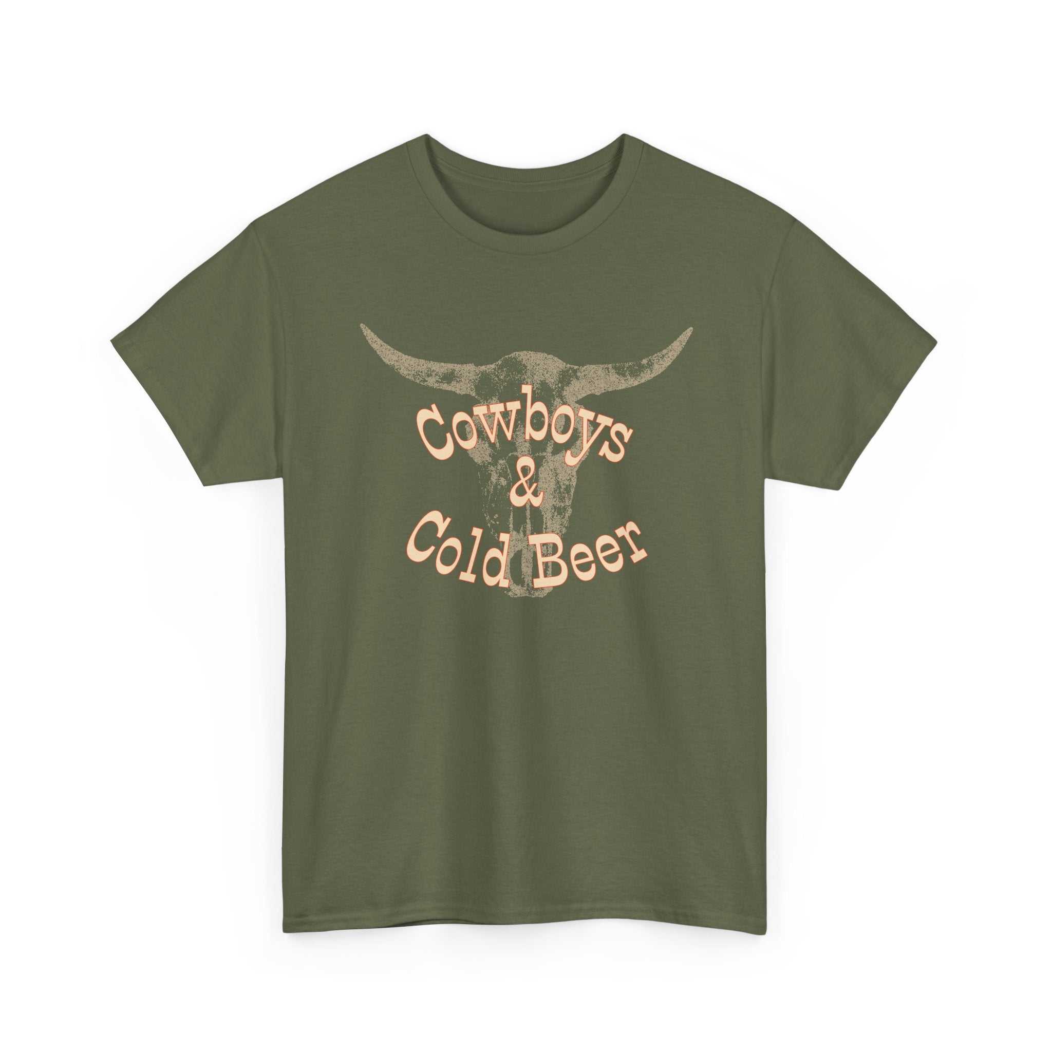 Western cowboy graphic T-shirt by Big Sky Ranch Co., featuring cowboy and cold beer design on a casual men's tee.