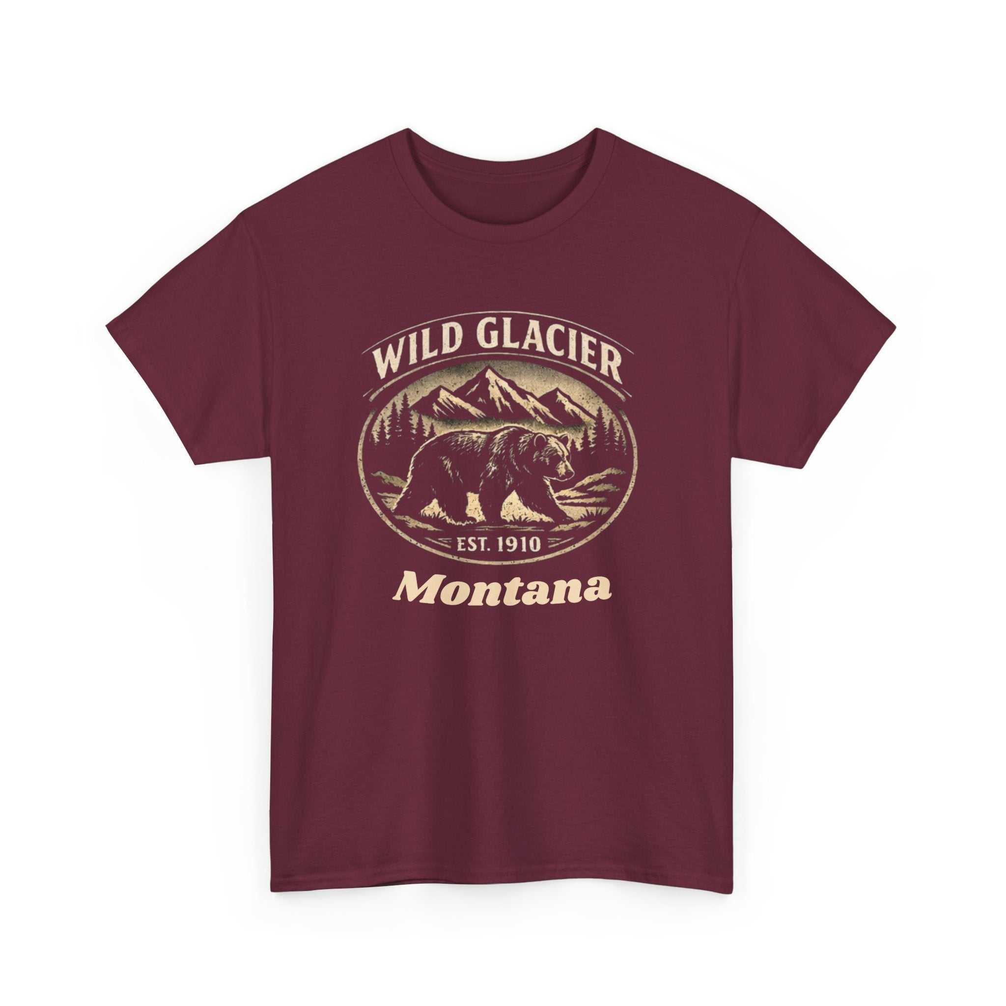 Wild Glacier Montana Bear T-Shirt by Big Sky Ranch Co., vintage Montana National Park tee with bear graphic and outdoor design.