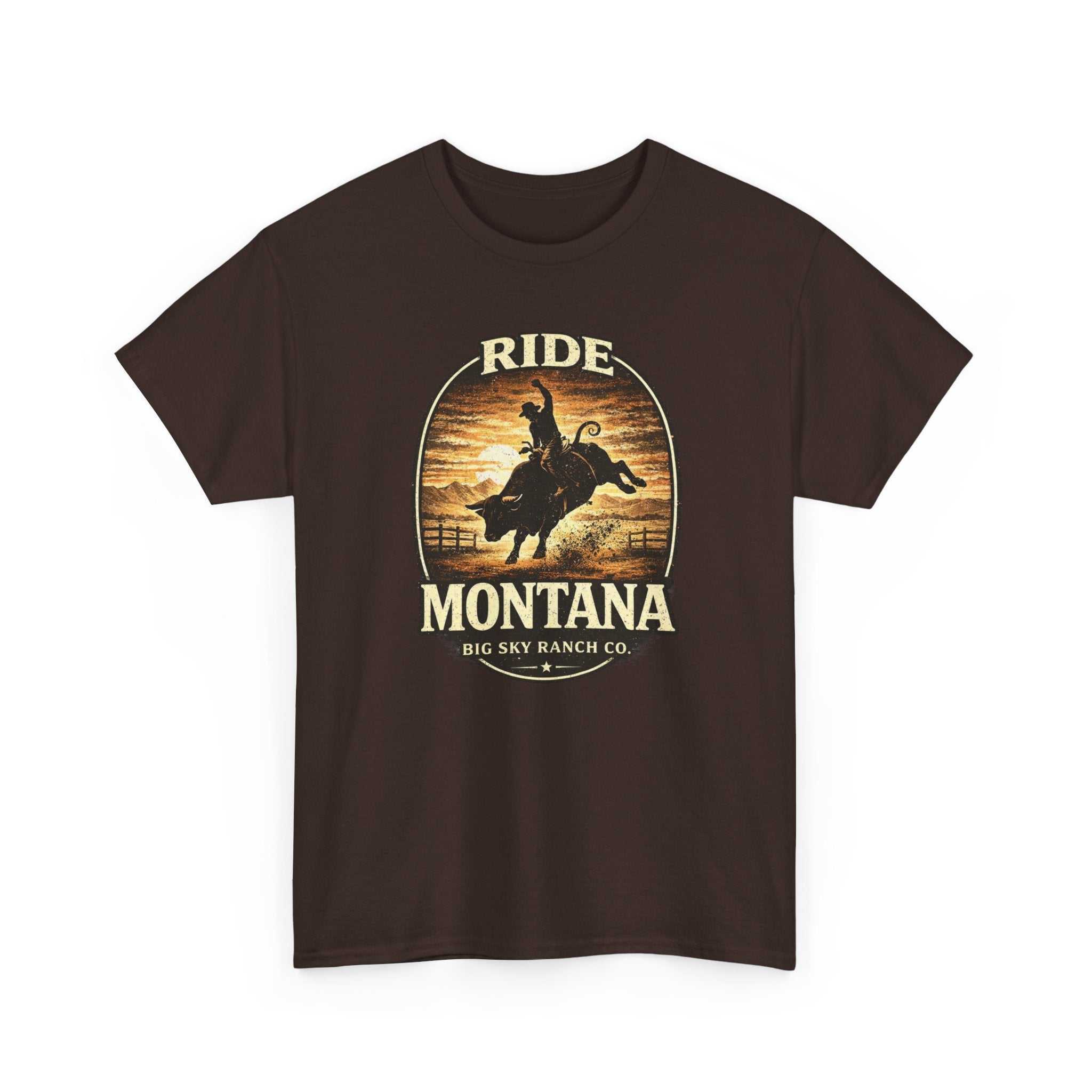 Vintage Ride Montana T-Shirt by Big Sky Ranch Co. featuring cowboy rodeo design on a comfortable casual tee.