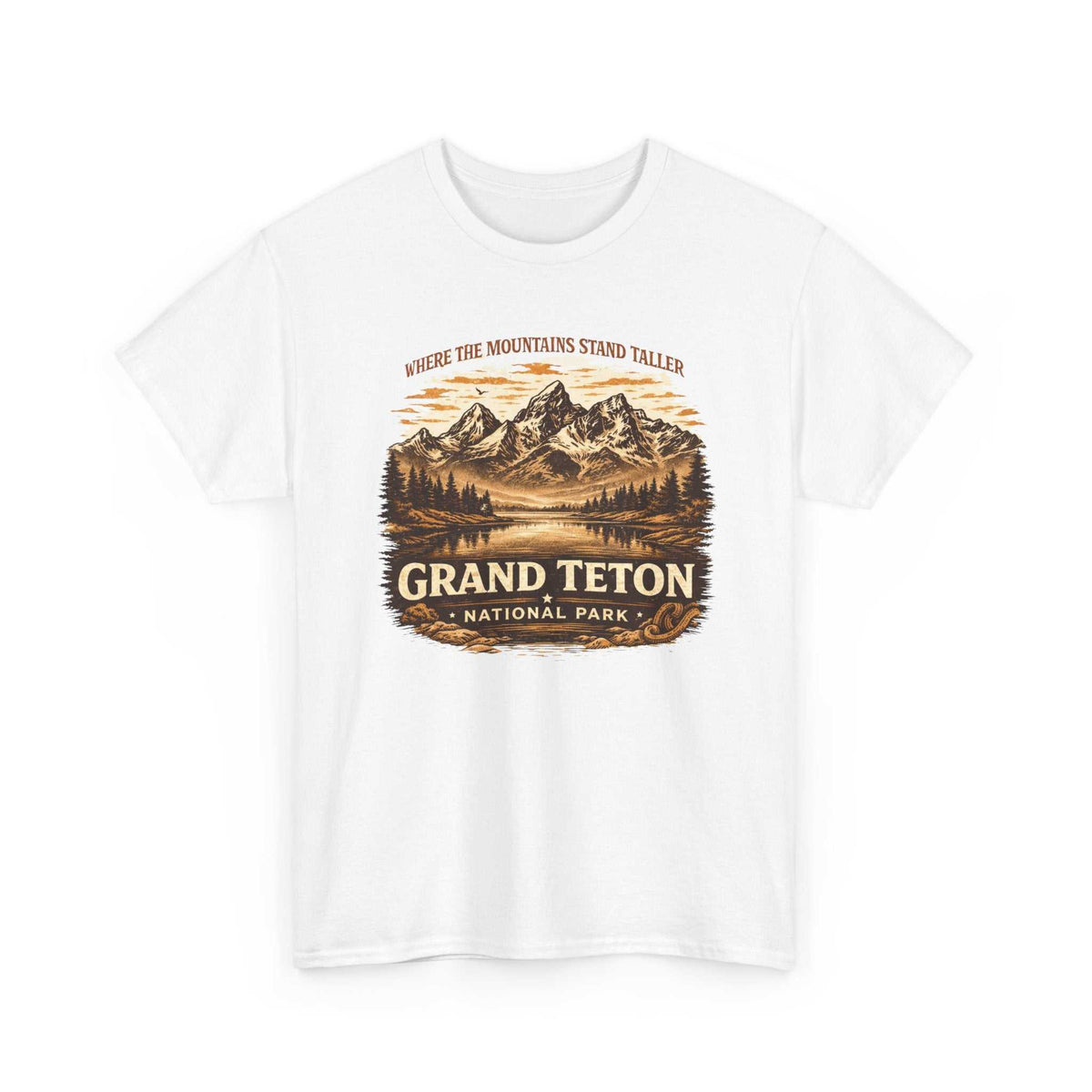Vintage-style Grand Teton National Park T-shirt by Big Sky Ranch Co. featuring mountain and camping design on soft fabric.