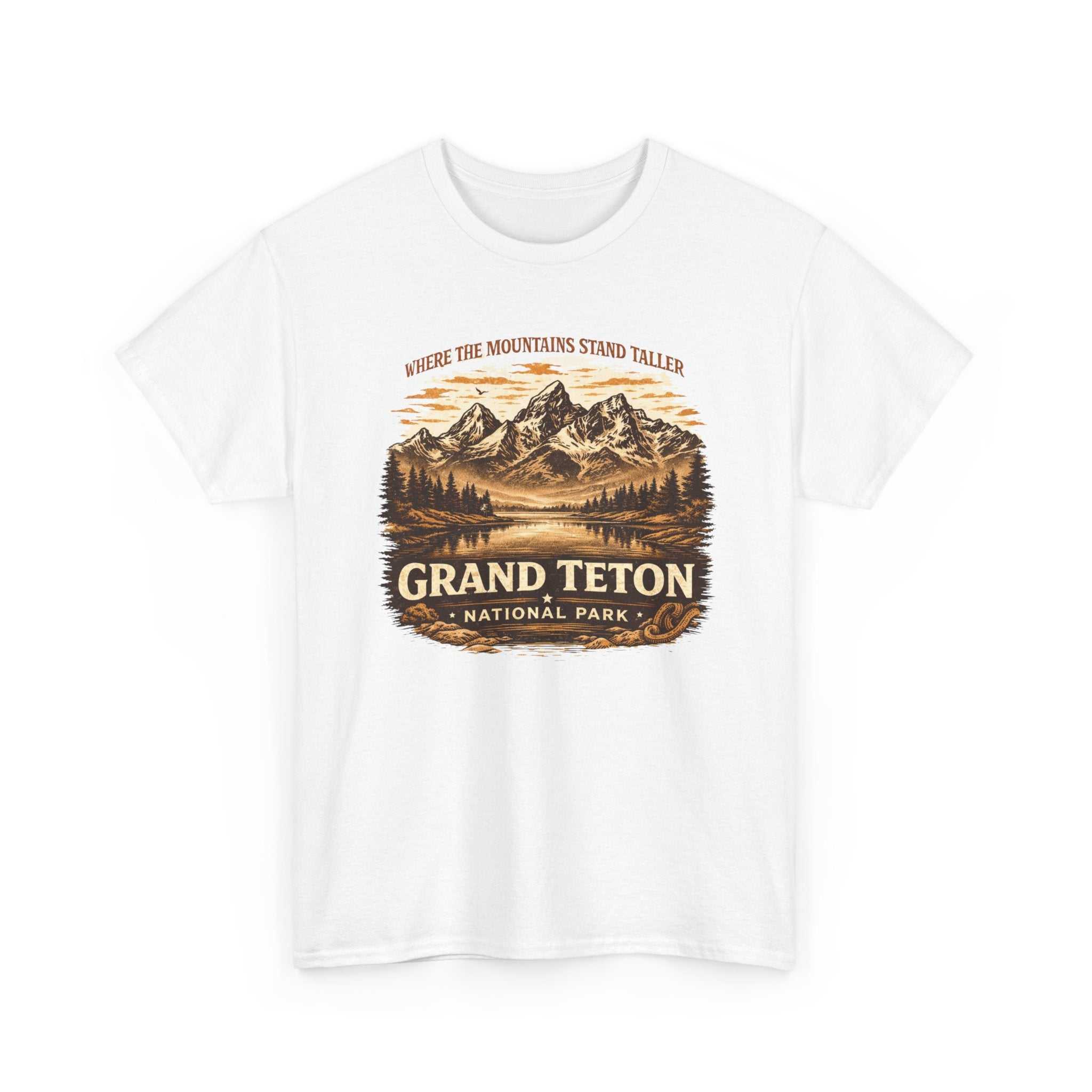 Vintage-style Grand Teton National Park T-shirt by Big Sky Ranch Co. featuring mountain and camping design on soft fabric.