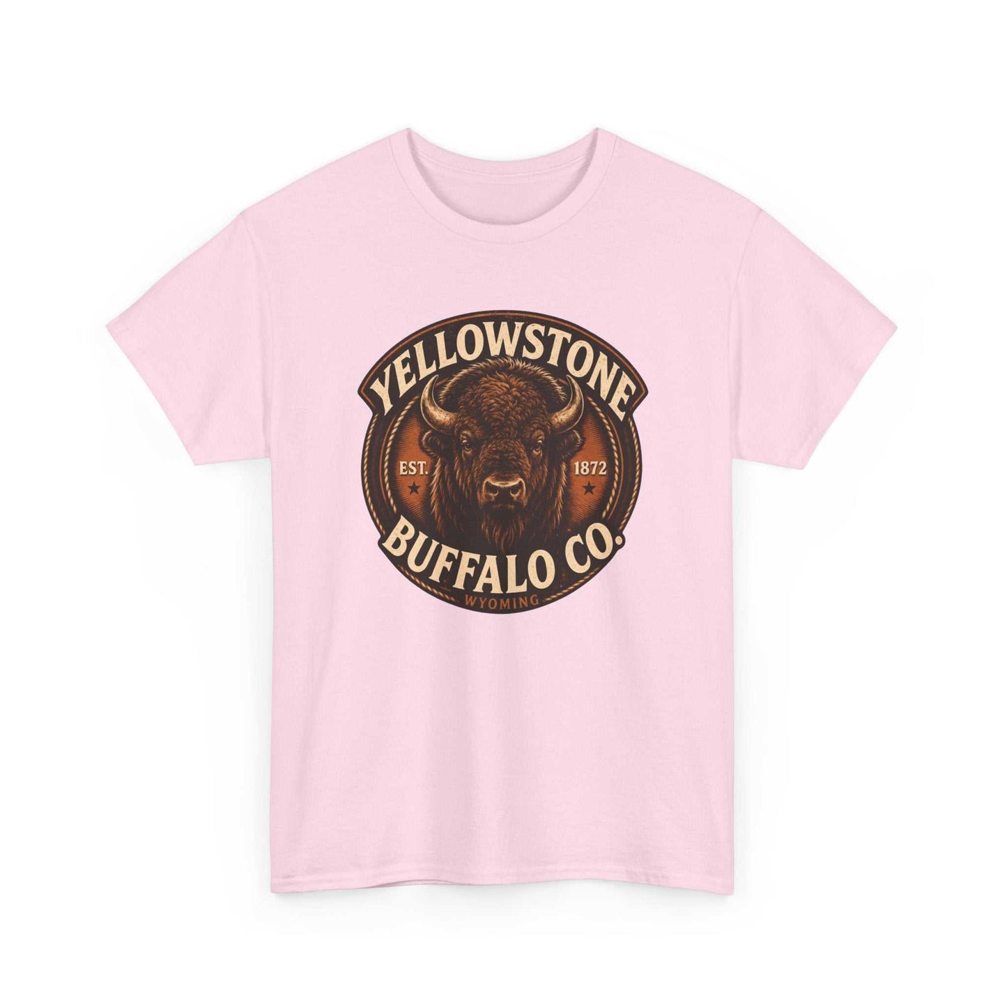 Vintage Yellowstone Buffalo Co. T-Shirt by Big Sky Ranch Co. featuring rustic buffalo graphic on soft cotton tee.