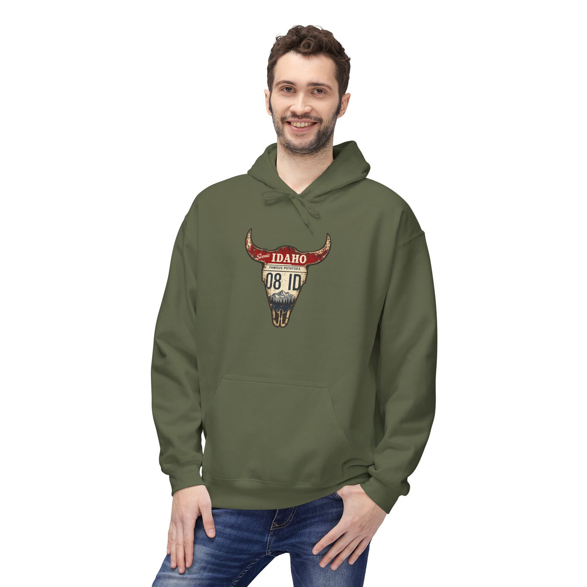 Longhorn Skull Hoodie — Western Buffalo Skull Graphic Pullover