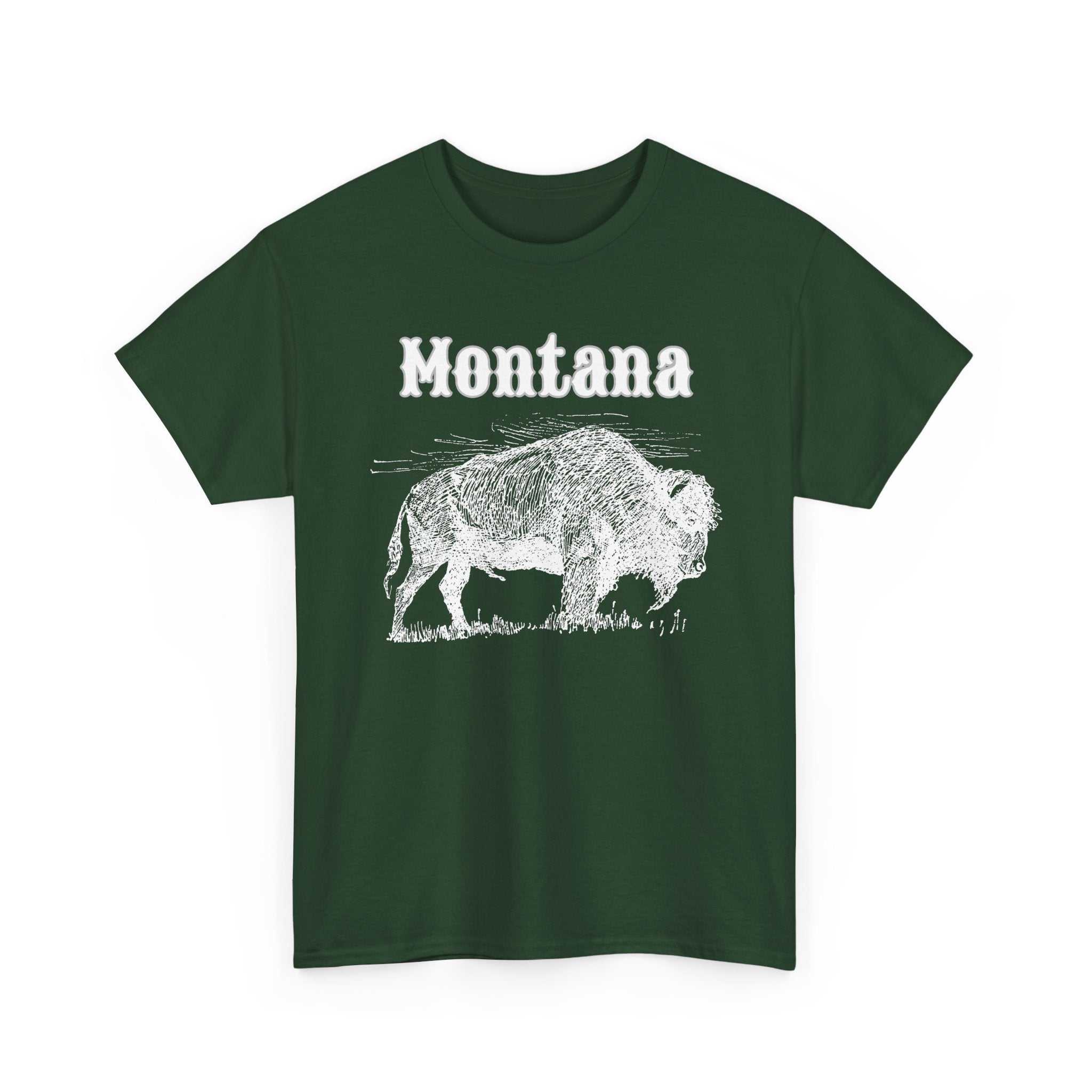 Big Sky Ranch Co. Montana Bison T-Shirt featuring vintage buffalo graphic on a casual cotton tee.