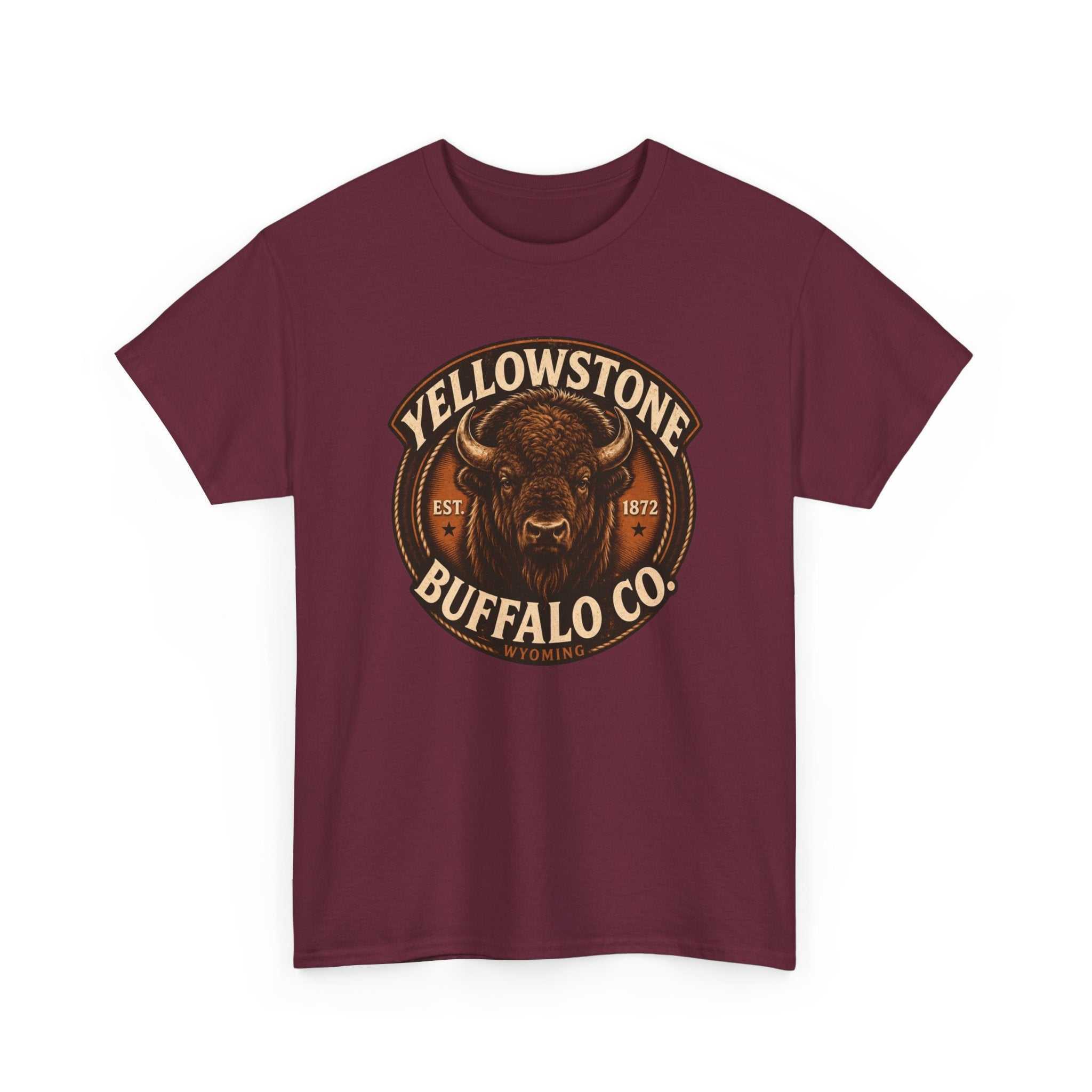Vintage Yellowstone Buffalo Co. T-Shirt by Big Sky Ranch Co. featuring rustic buffalo graphic on a classic tee.