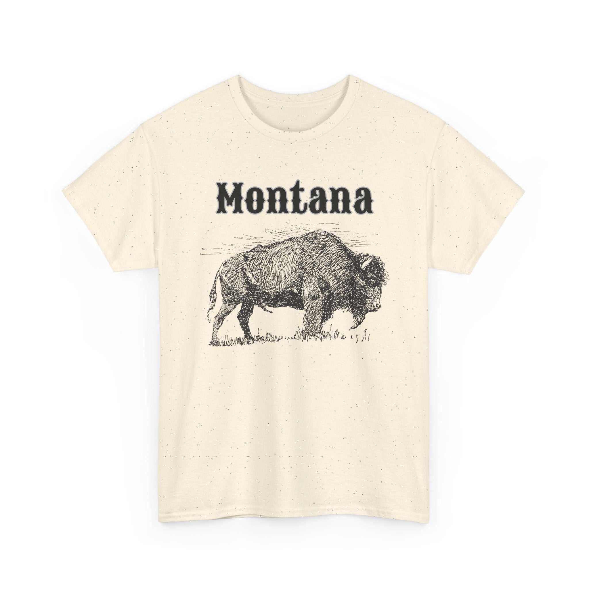 Big Sky Ranch Co. Montana Bison T-Shirt featuring a vintage buffalo graphic on a casual cotton tee.
