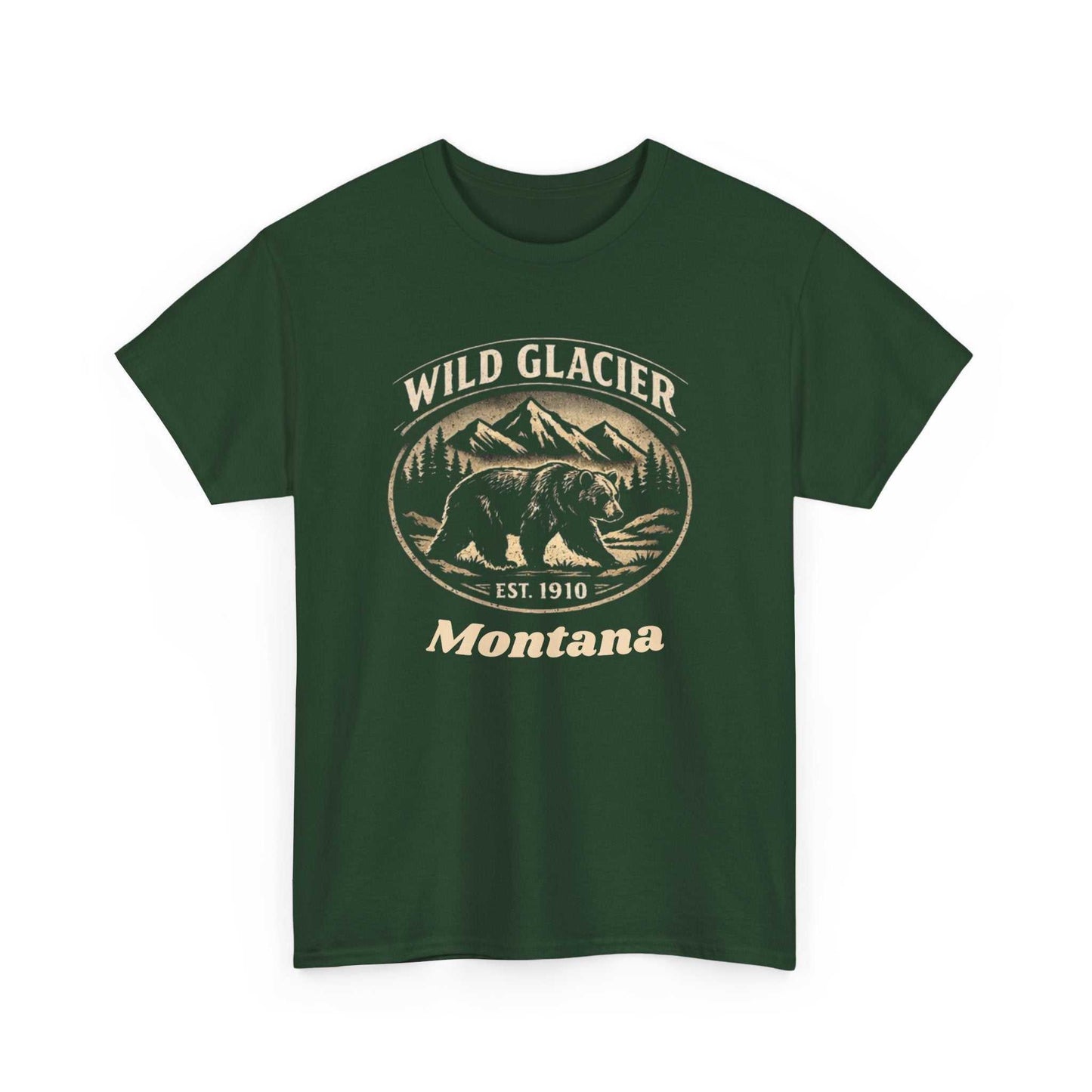 Wild Glacier Montana Bear T-Shirt by Big Sky Ranch Co., vintage-style Montana National Park graphic on soft cotton tee.