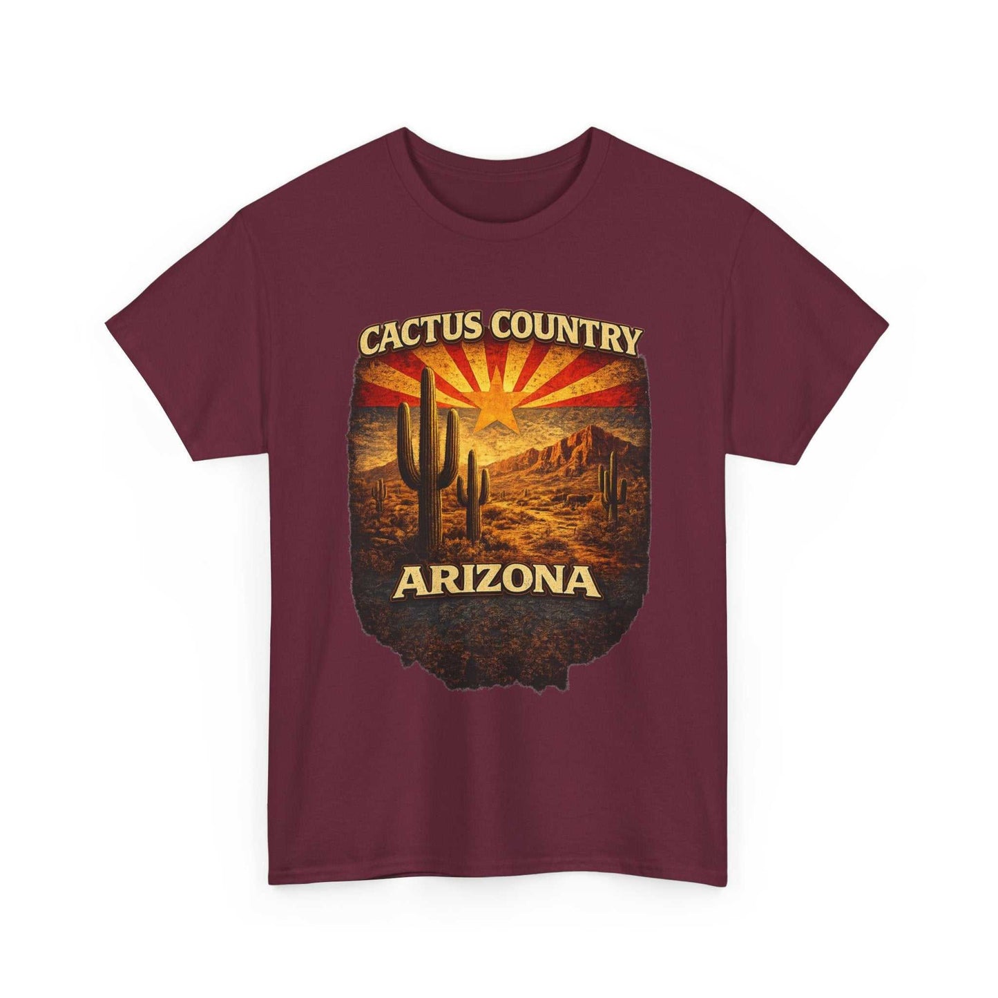 Big Sky Ranch Co. Cactus Country Arizona T-Shirt featuring desert cactus and southwestern design on soft fabric.