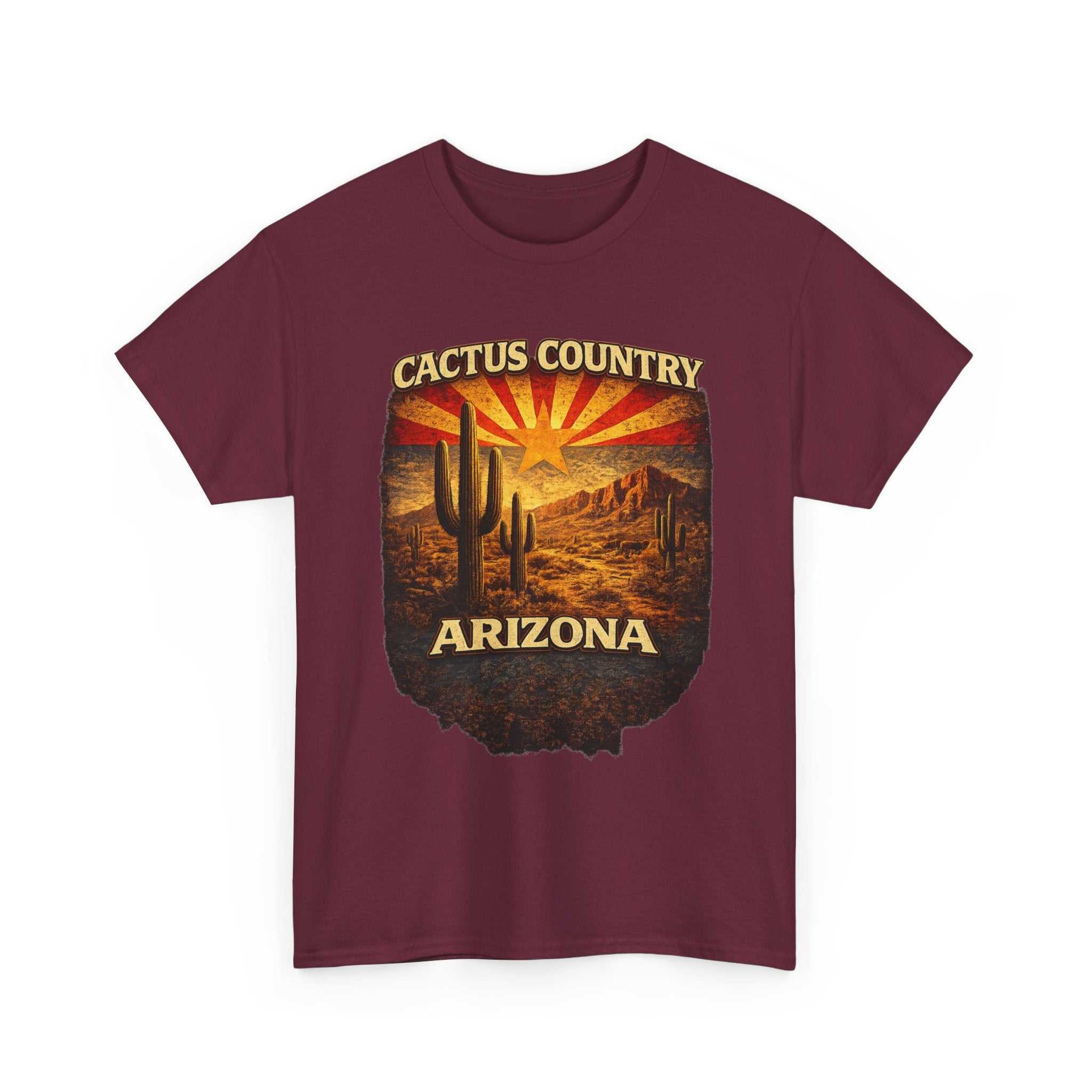 Big Sky Ranch Co. Cactus Country Arizona T-Shirt featuring desert cactus and southwestern design on soft fabric.