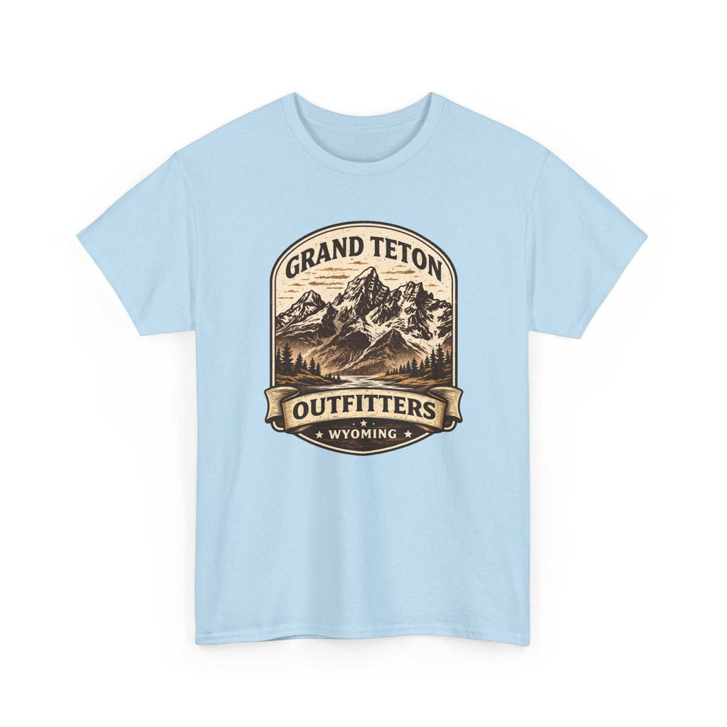 Big Sky Ranch Co. Grand Teton Outfitters Wyoming Mountain Adventure T-Shirt featuring mountain and wilderness graphic on a casual tee.