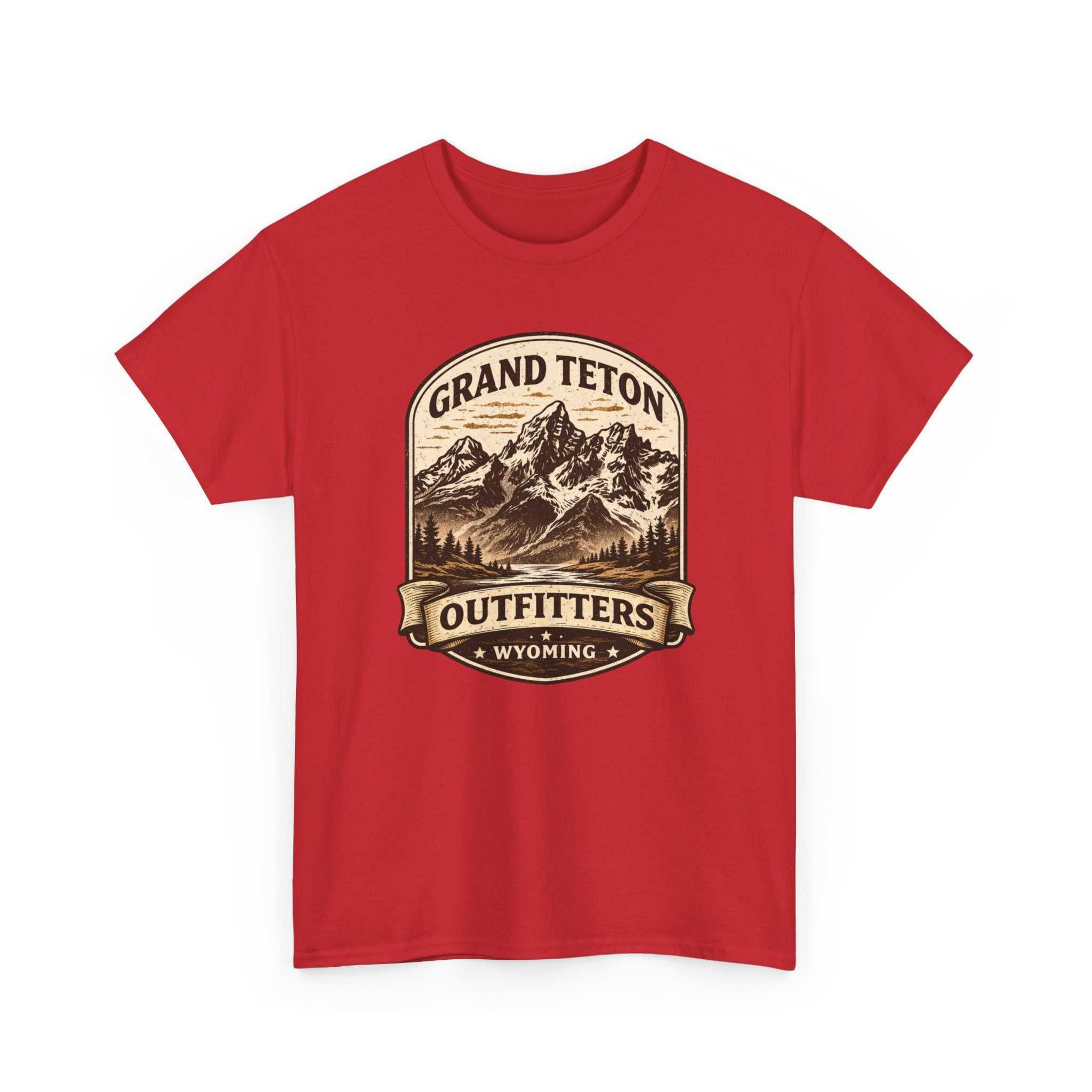 Big Sky Ranch Co. Grand Teton Outfitters Wyoming Mountain Adventure T-Shirt, featuring mountain landscape graphic and comfortable fabric.