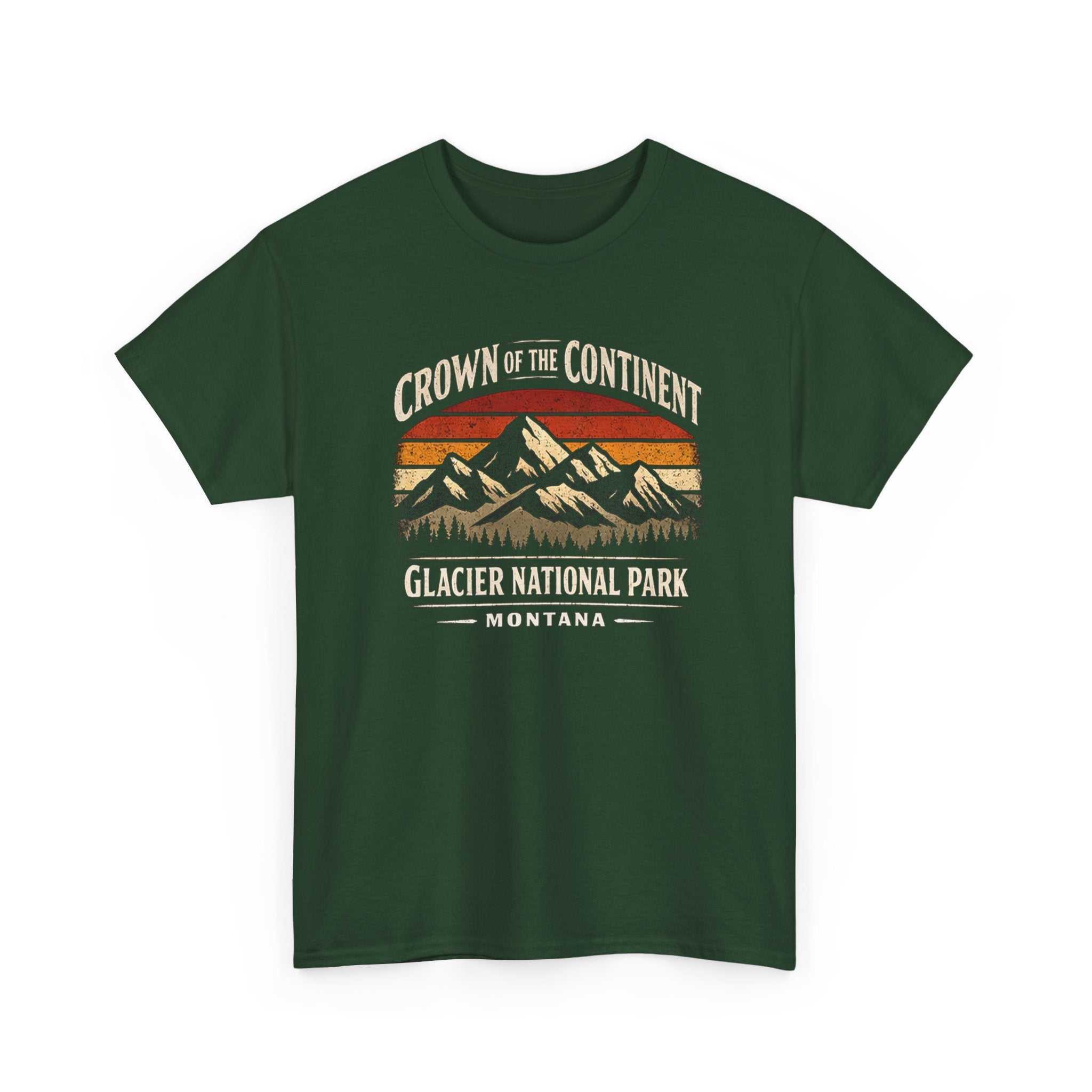 Vintage Glacier National Park T-shirt by Big Sky Ranch Co., featuring "Crown of the Continent" mountain design on soft cotton tee.
