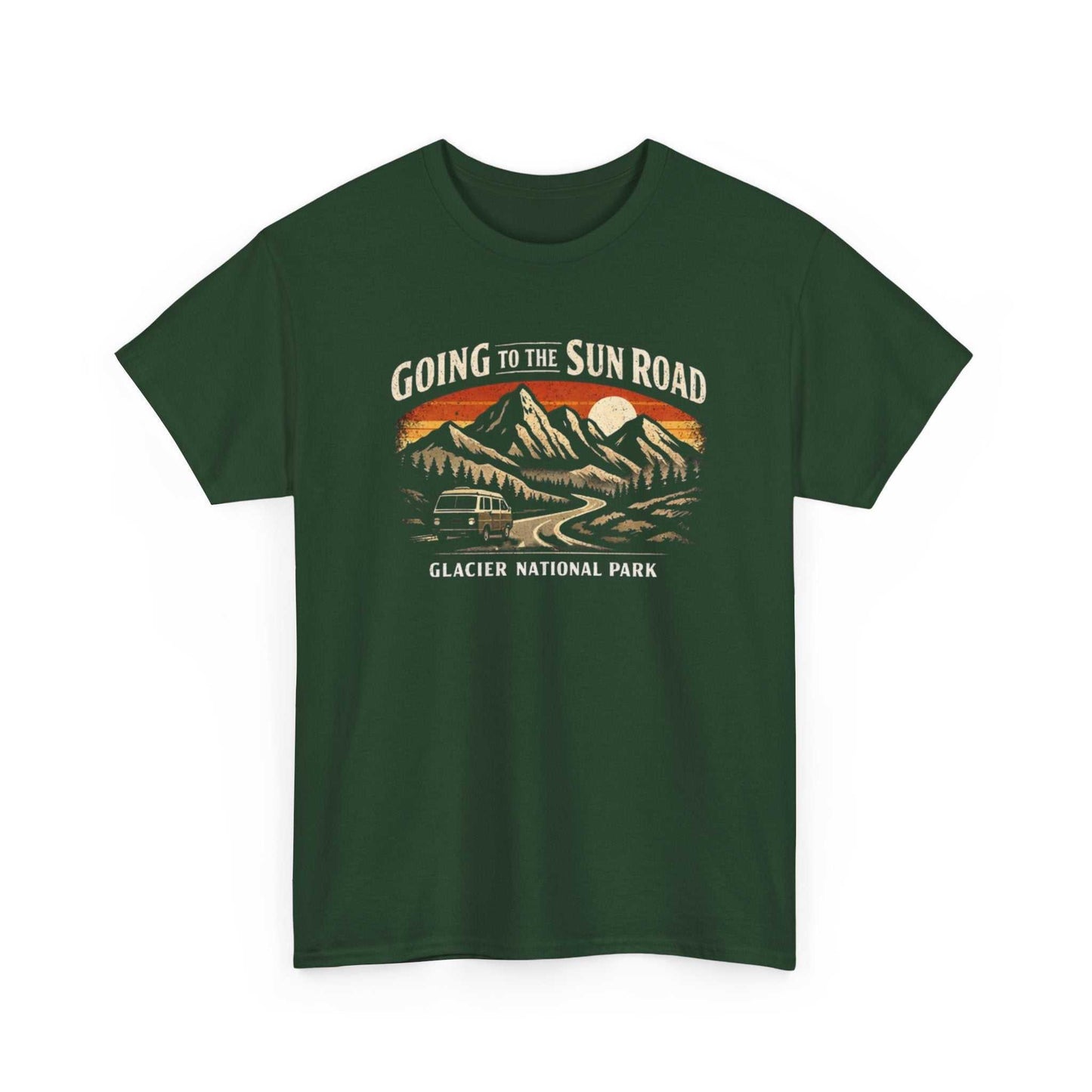 Big Sky Ranch Co. Glacier National Park Going to the Sun Road graphic T-shirt showcasing mountain scenery and park design.
