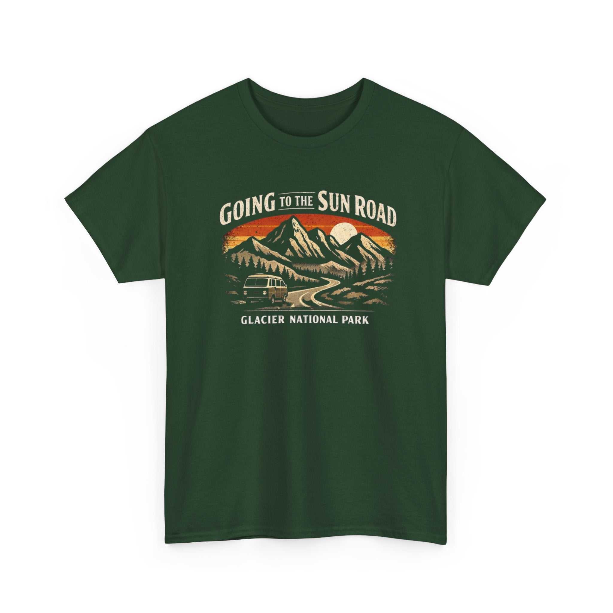 Big Sky Ranch Co. Glacier National Park Going to the Sun Road graphic T-shirt showcasing mountain scenery and park design.