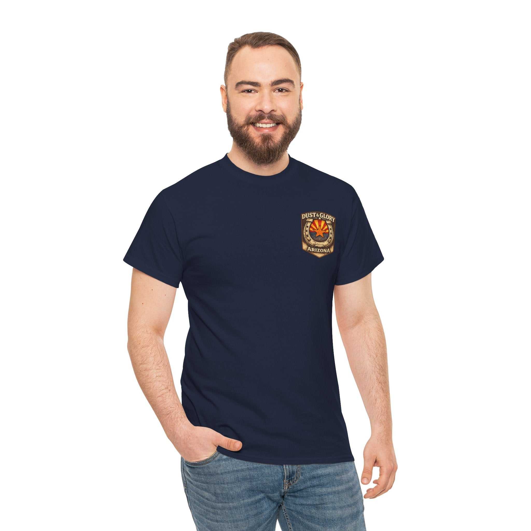 Arizona Desert Bighorn Ram T-Shirt by Big Sky Ranch Co., featuring a vintage-style ram and state badge design.
