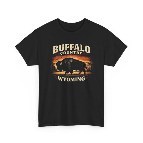 Big Sky Ranch Co. Buffalo Country Wyoming T-Shirt featuring a scenic buffalo design on soft cotton fabric.