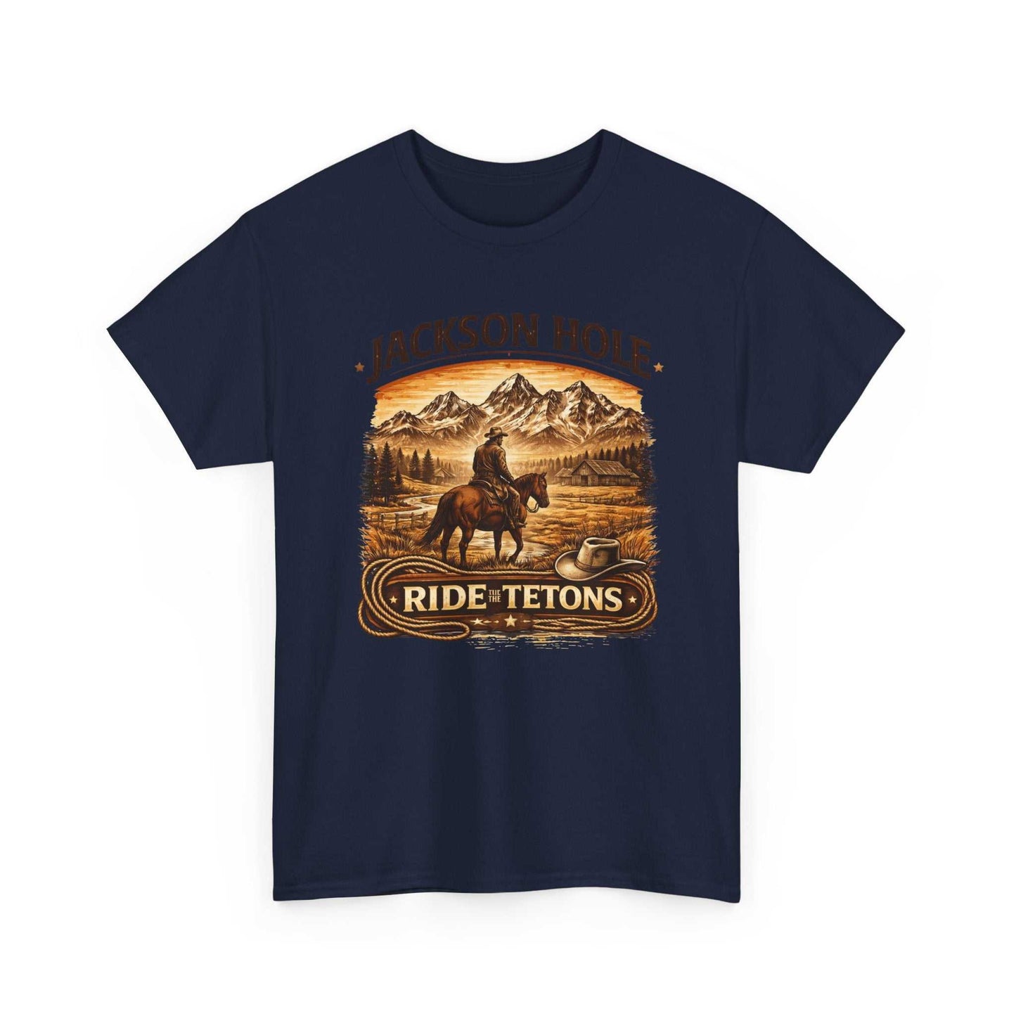 Big Sky Ranch Co. Jackson Hole Ride Tetons T-Shirt featuring a scenic mountain graphic and casual fit.