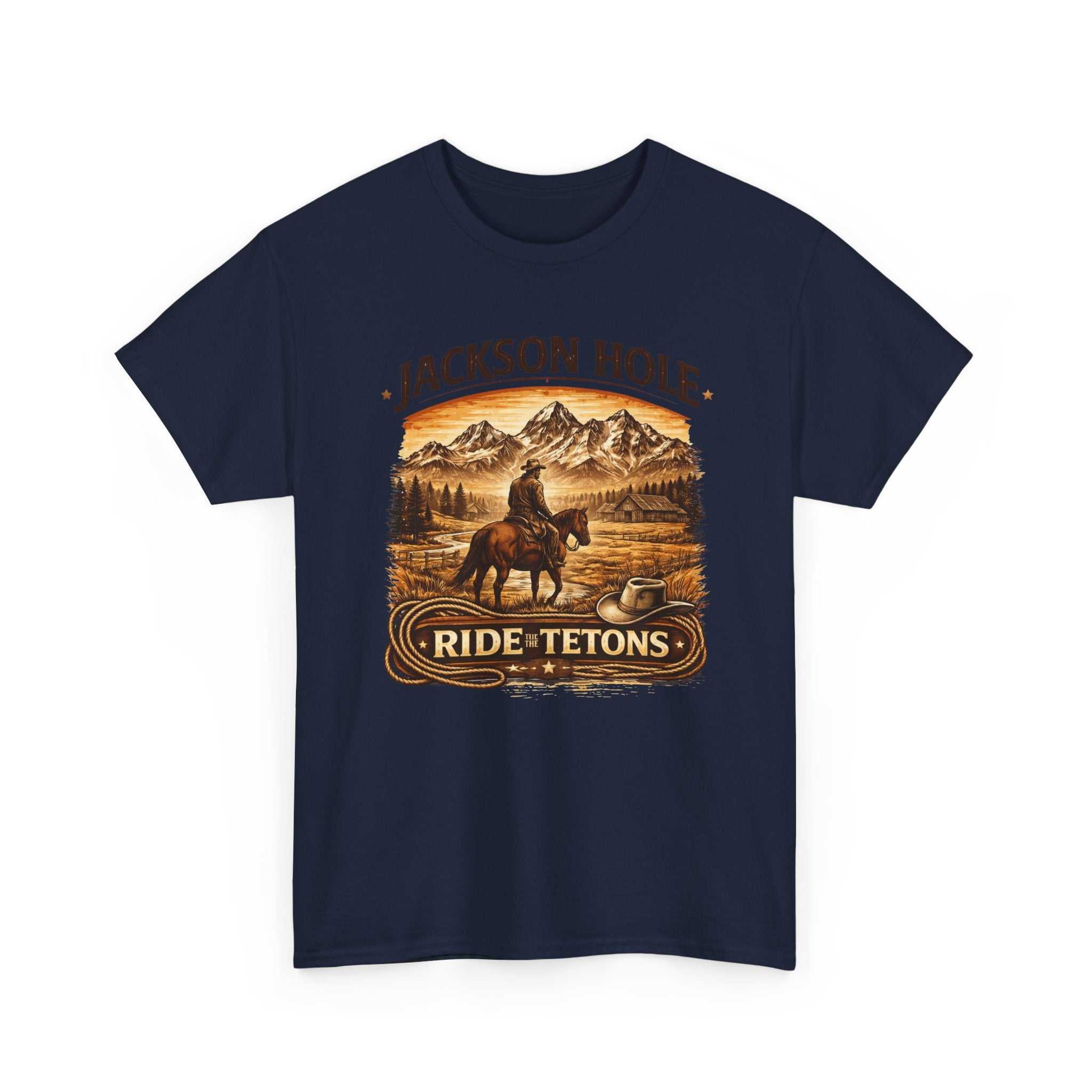 Big Sky Ranch Co. Jackson Hole Ride Tetons T-Shirt featuring a scenic mountain graphic and casual fit.