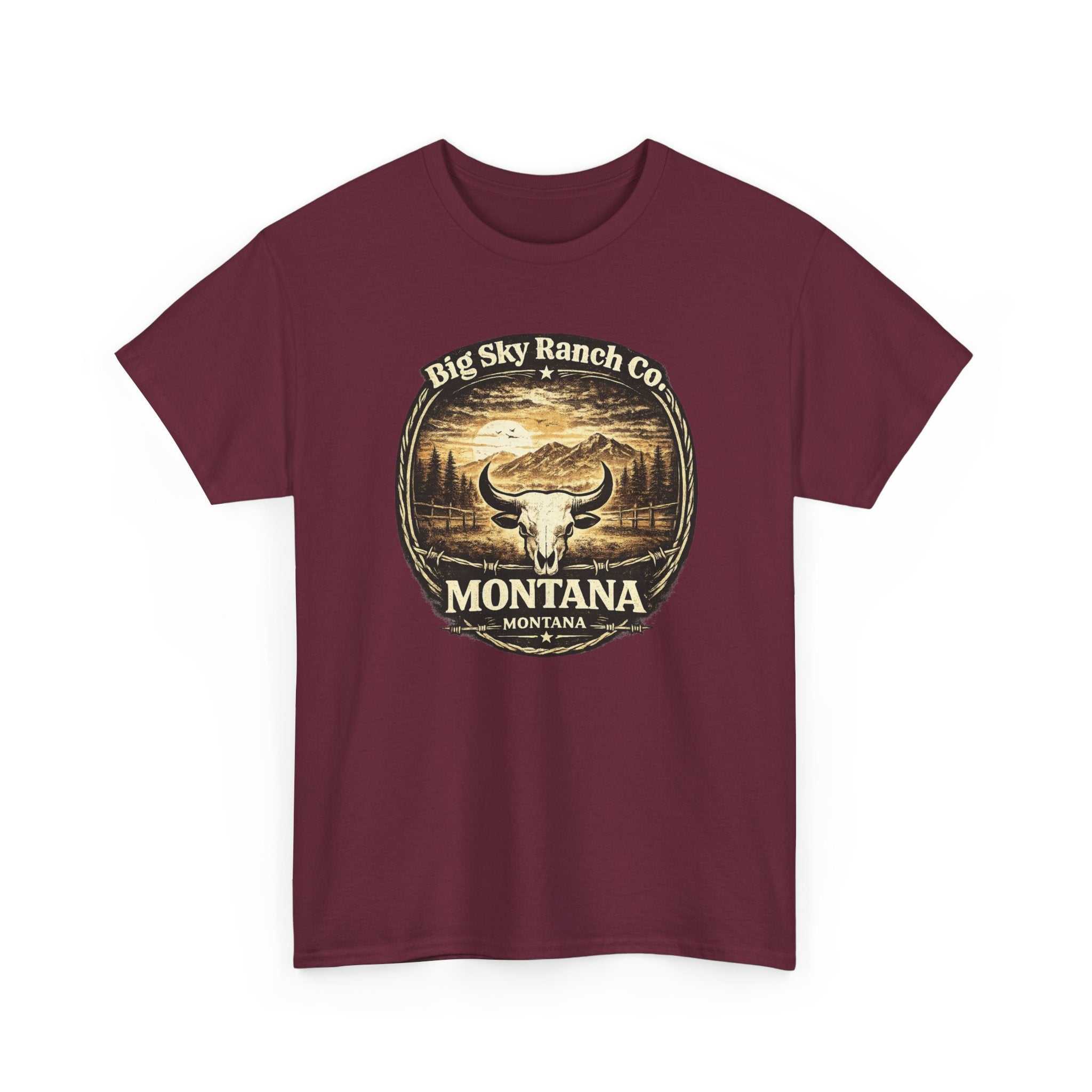 Big Sky Ranch Bull Skull graphic T-shirt by Montana Ranch Co. featuring a bold ranch-themed design on a casual tee