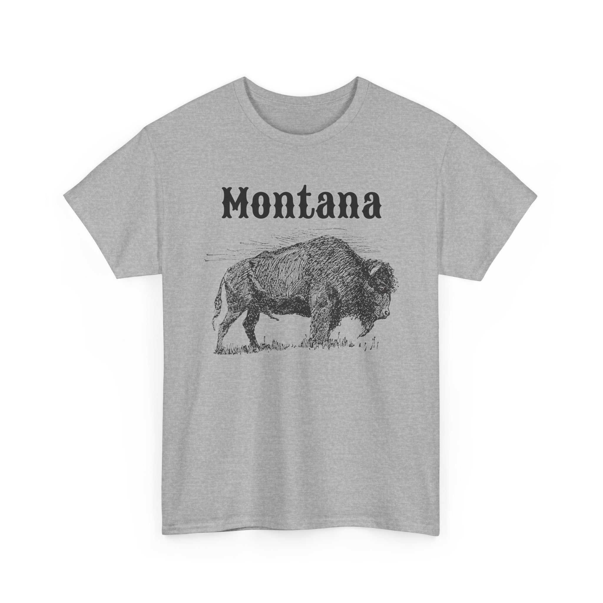 Big Sky Ranch Co. Montana Bison T-Shirt with vintage buffalo graphic, soft cotton tee featuring a bold bison print.