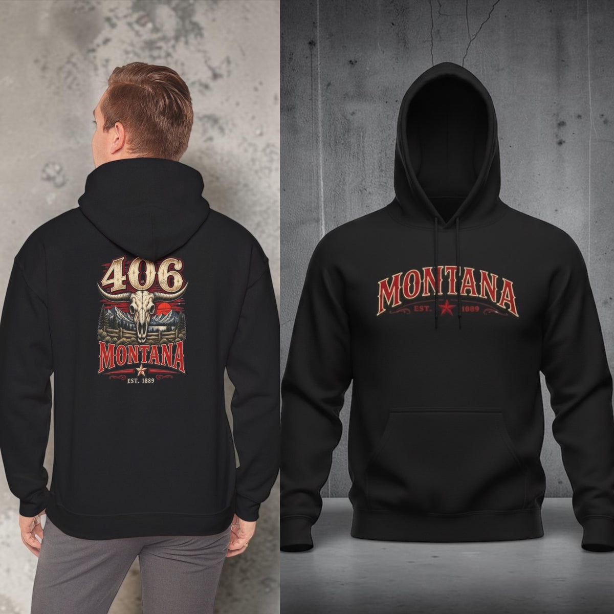 Montana 406 Skull Hoodie – Rustic Western State Pride Pullover