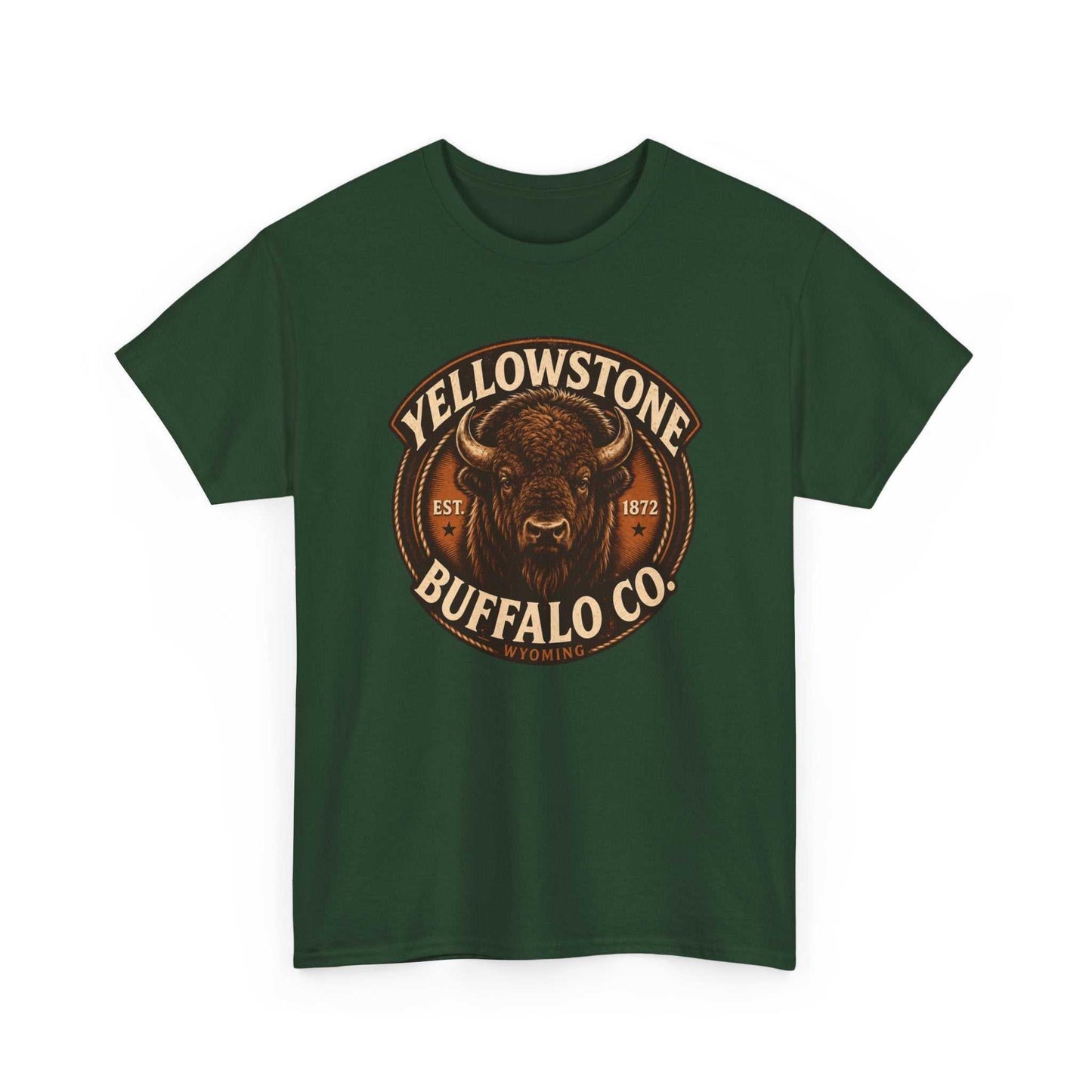Vintage Yellowstone Buffalo Co. T-Shirt by Big Sky Ranch Co. featuring rustic buffalo design on soft cotton fabric.