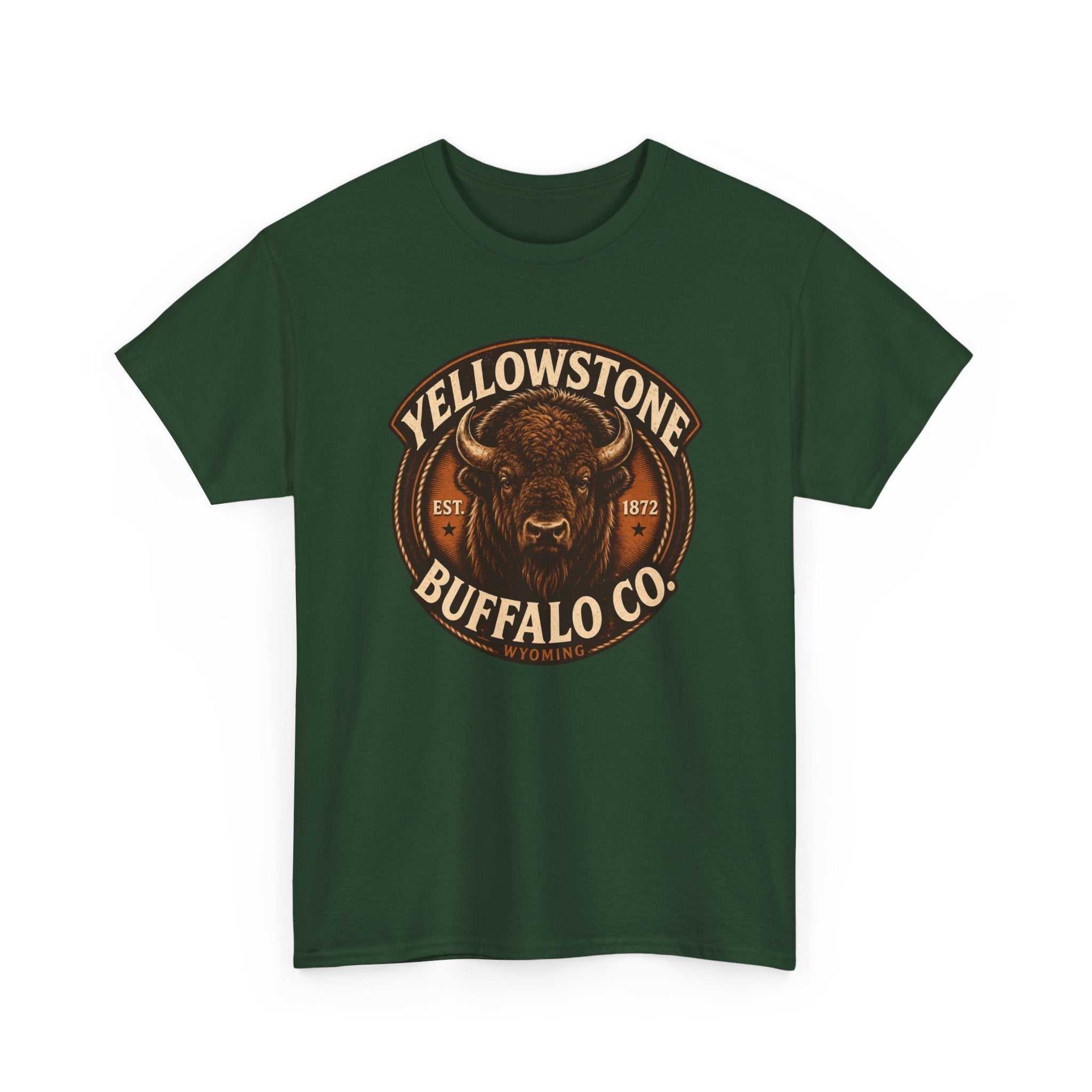 Vintage Yellowstone Buffalo Co. T-Shirt by Big Sky Ranch Co. featuring rustic buffalo design on soft cotton fabric.
