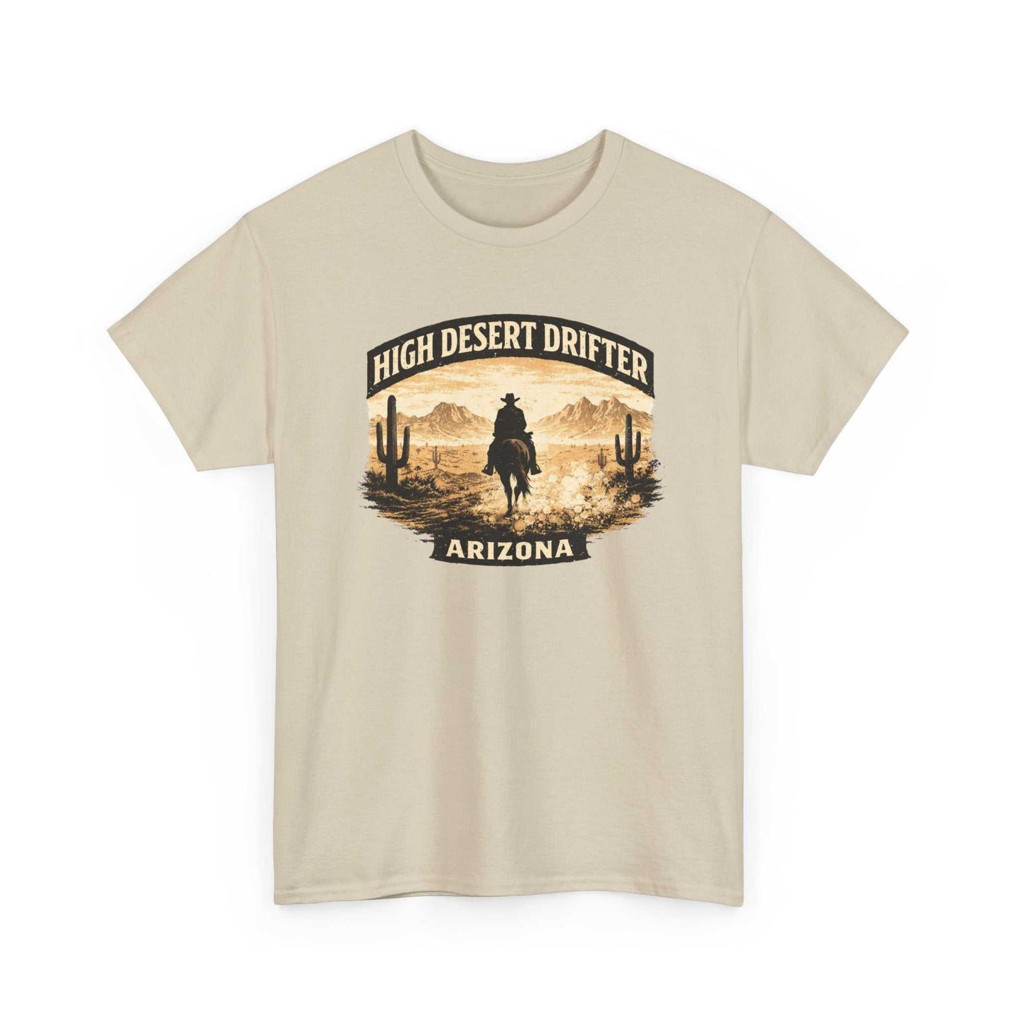 Western cowboy desert graphic T-shirt from Big Sky Ranch Co., featuring the High Desert Drifter Arizona design.
