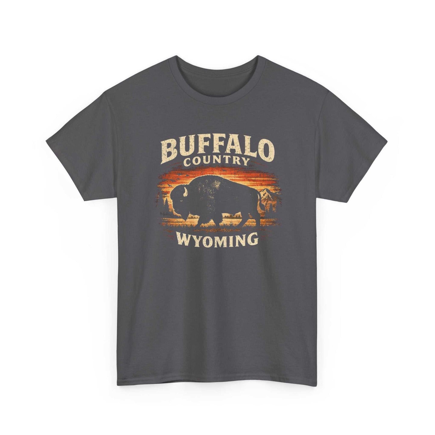 Buffalo Country Wyoming T-Shirt by Big Sky Ranch Co. featuring a Wyoming buffalo graphic on a casual cotton tee.