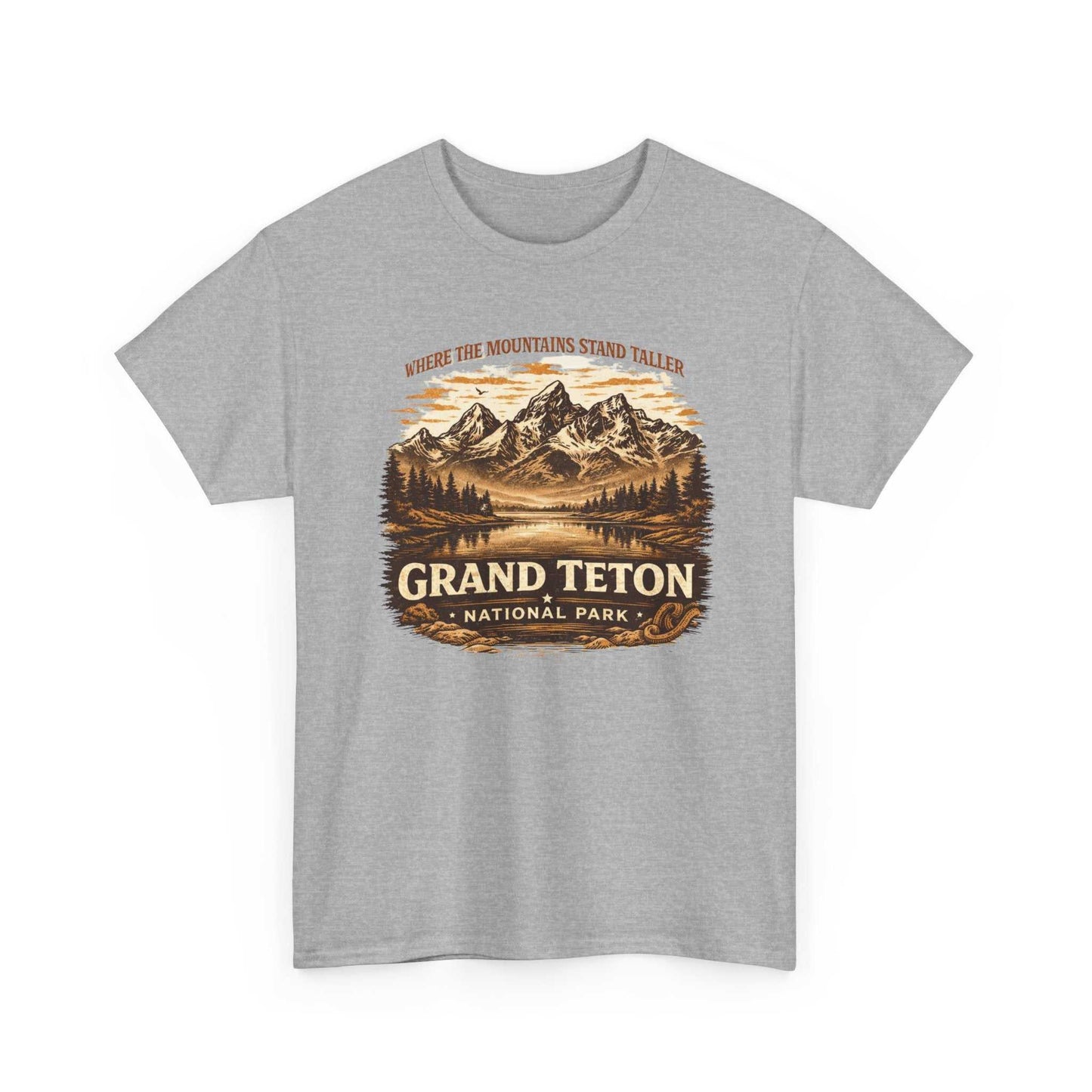 Vintage Grand Teton National Park T-Shirt by Big Sky Ranch Co. featuring mountain camping scene on soft fabric.