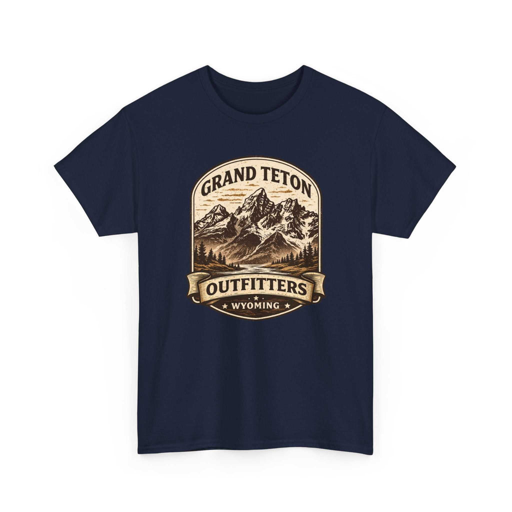 Big Sky Ranch Co. Grand Teton Outfitters Wyoming mountain adventure T-shirt featuring mountain and outdoor landscape design.