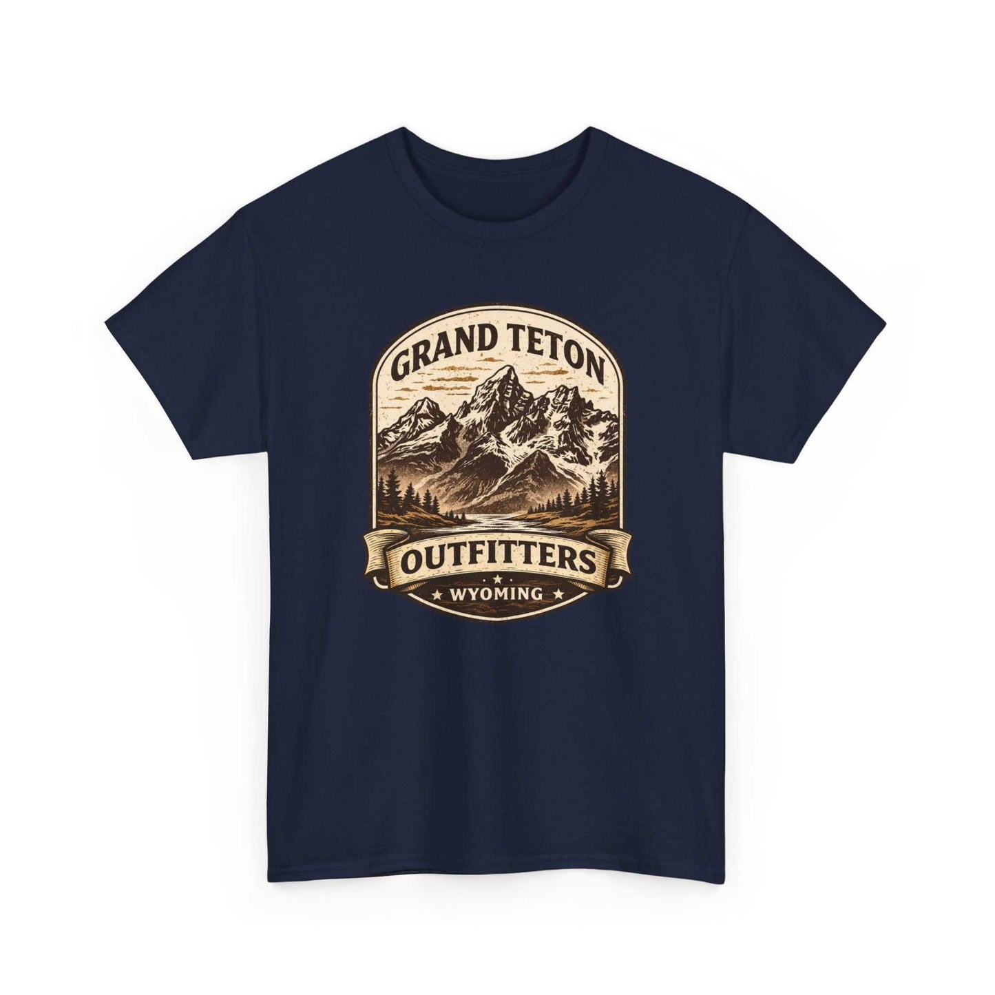 Big Sky Ranch Co. Grand Teton Outfitters Wyoming mountain adventure T-shirt featuring mountain and outdoor landscape design.