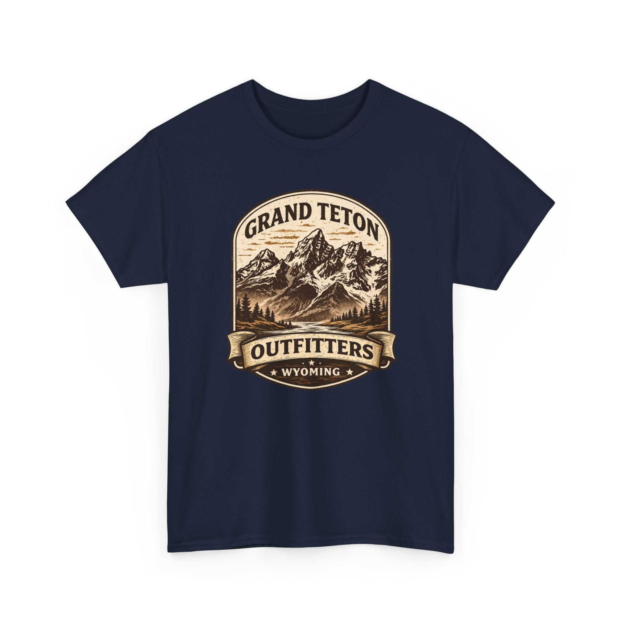 Big Sky Ranch Co. Grand Teton Outfitters Wyoming mountain adventure T-shirt featuring mountain and outdoor landscape design.