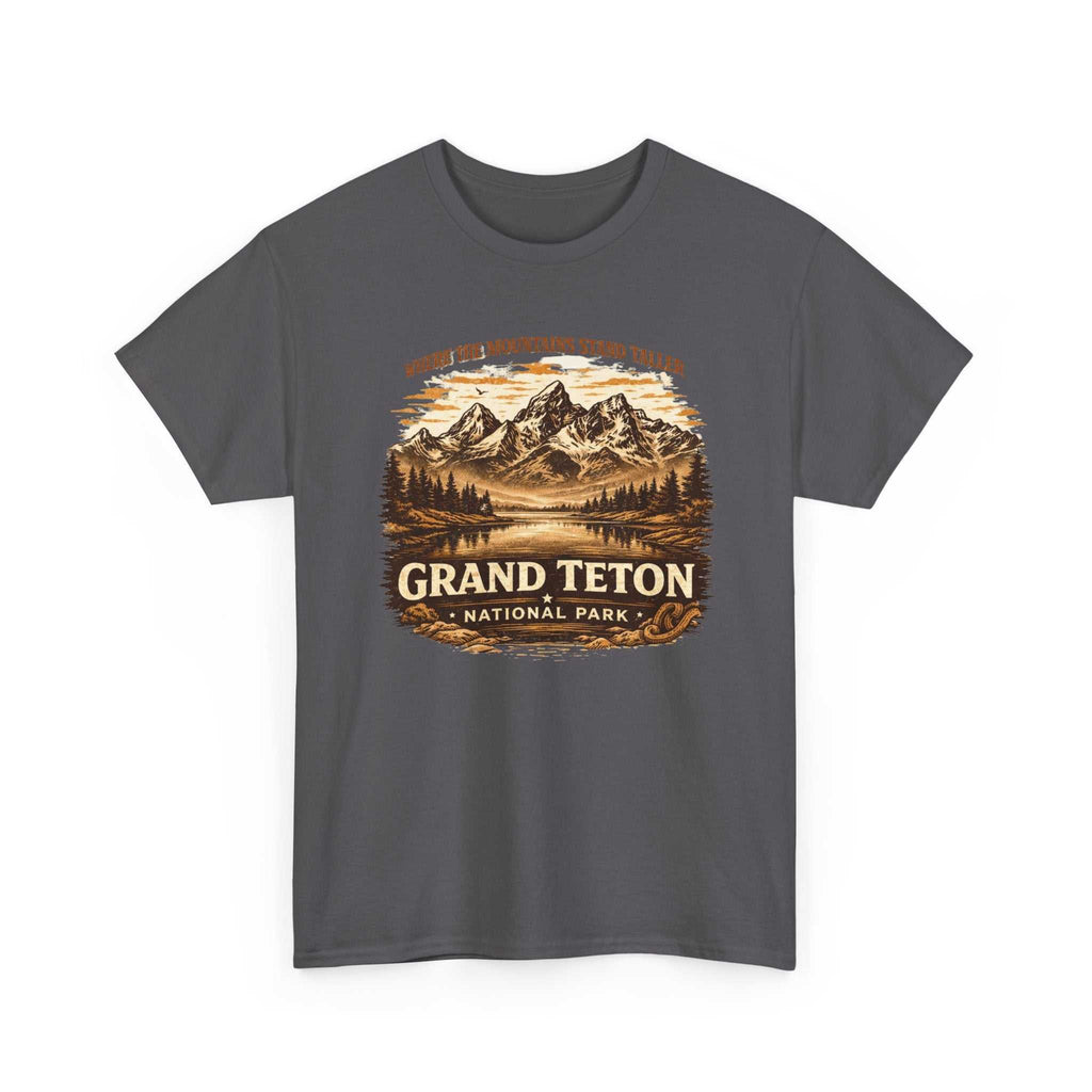 Vintage Grand Teton National Park T-shirt by Big Sky Ranch Co. featuring mountain camping scene and outdoor landscape design.