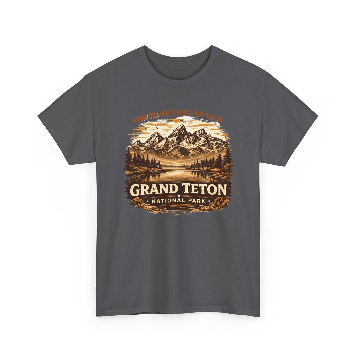 Vintage Grand Teton National Park T-shirt by Big Sky Ranch Co. featuring mountain camping scene and outdoor landscape design.