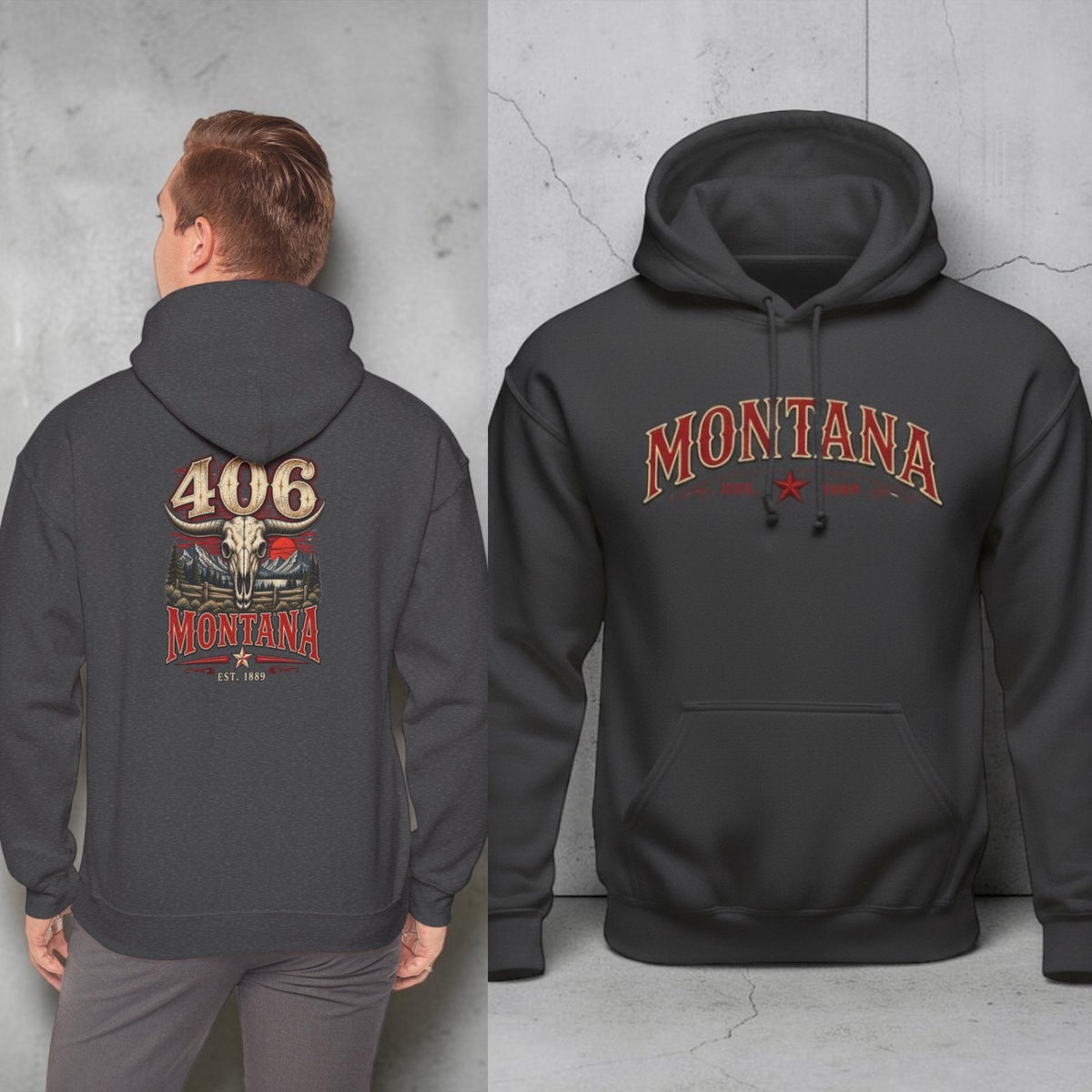 Montana 406 Skull Hoodie – Rustic Western State Pride Pullover
