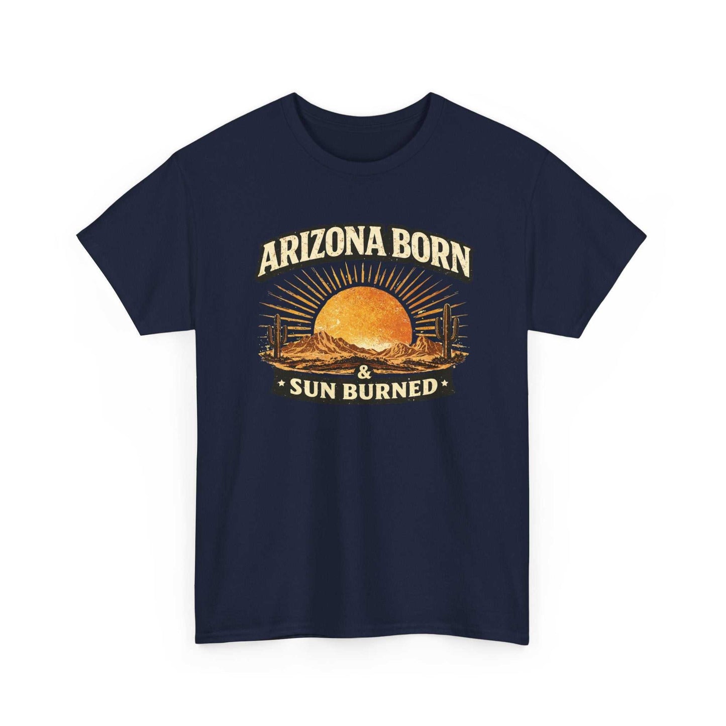 Big Sky Ranch Co. Arizona Born & Sun Burned T-Shirt with desert sunset graphic, casual cotton tee for warm weather.