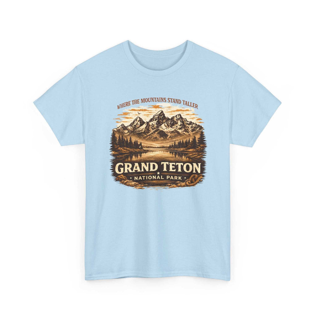 Vintage Grand Teton National Park T-shirt by Big Sky Ranch Co. featuring mountain and camping design on soft cotton fabric.