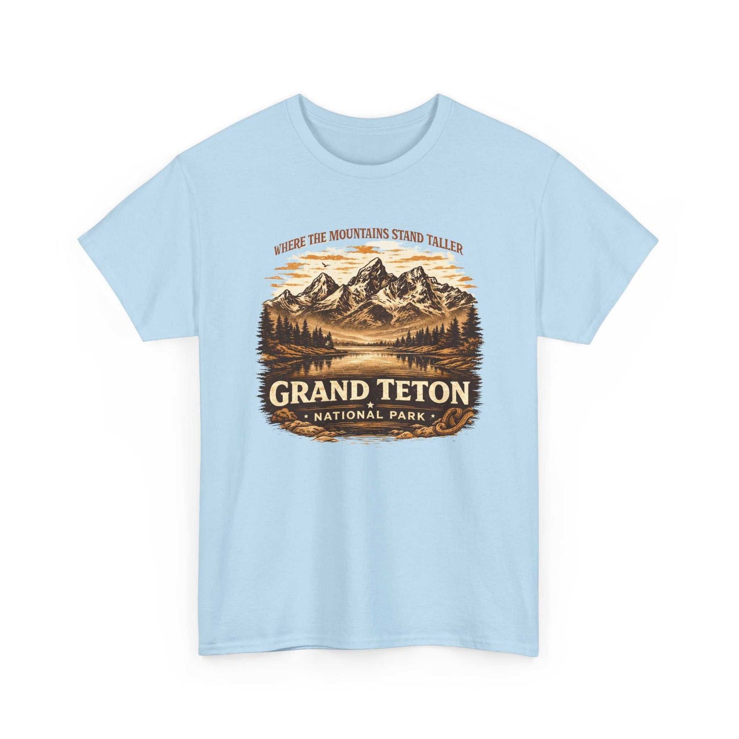 Vintage Grand Teton National Park T-shirt by Big Sky Ranch Co. featuring mountain and camping design on soft cotton fabric.